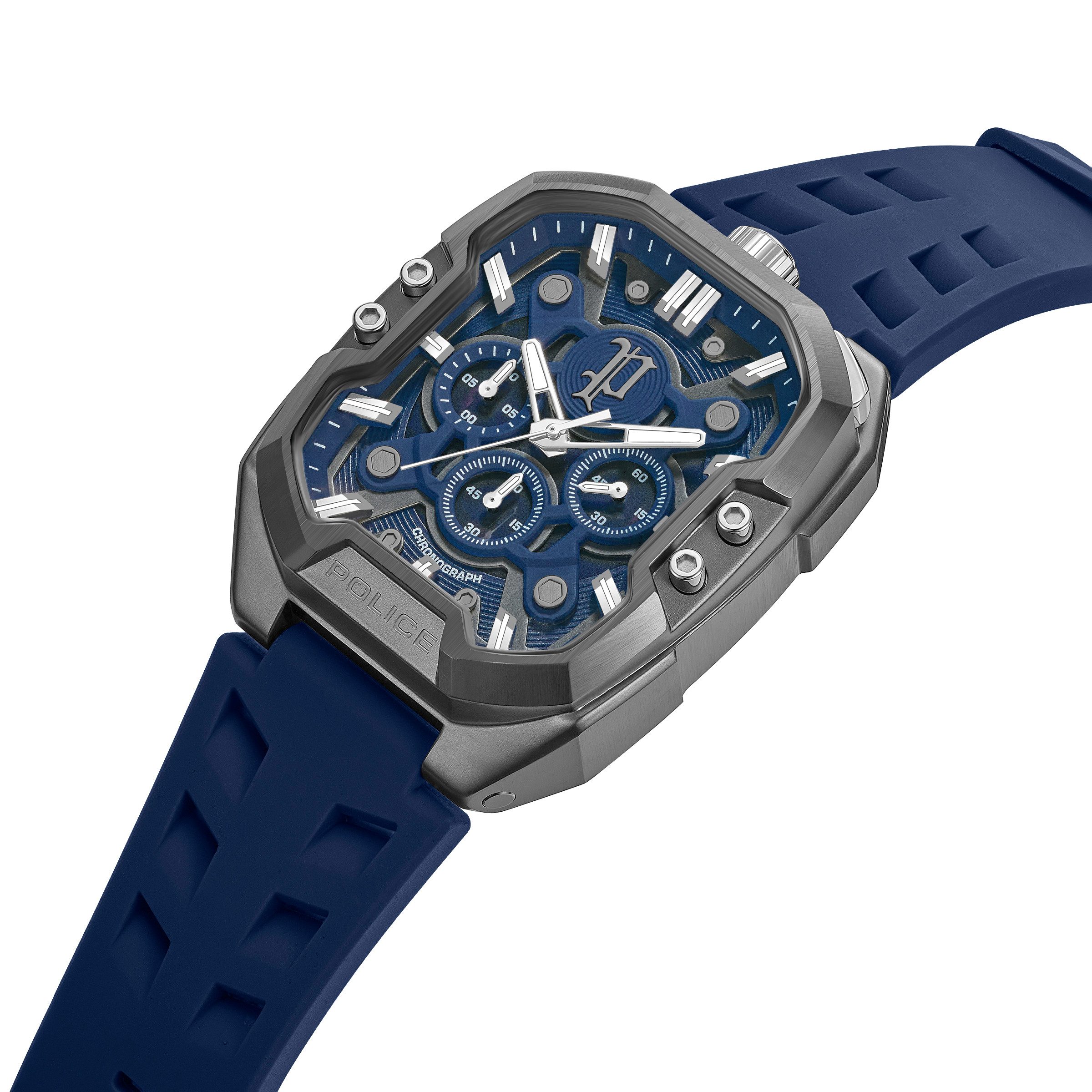 Police Chronograph Bullhead PEWGO0092205, Quarzuhr, Armbanduhr, Herrenuhr, Lederarmband, analog, Stoppfunktion