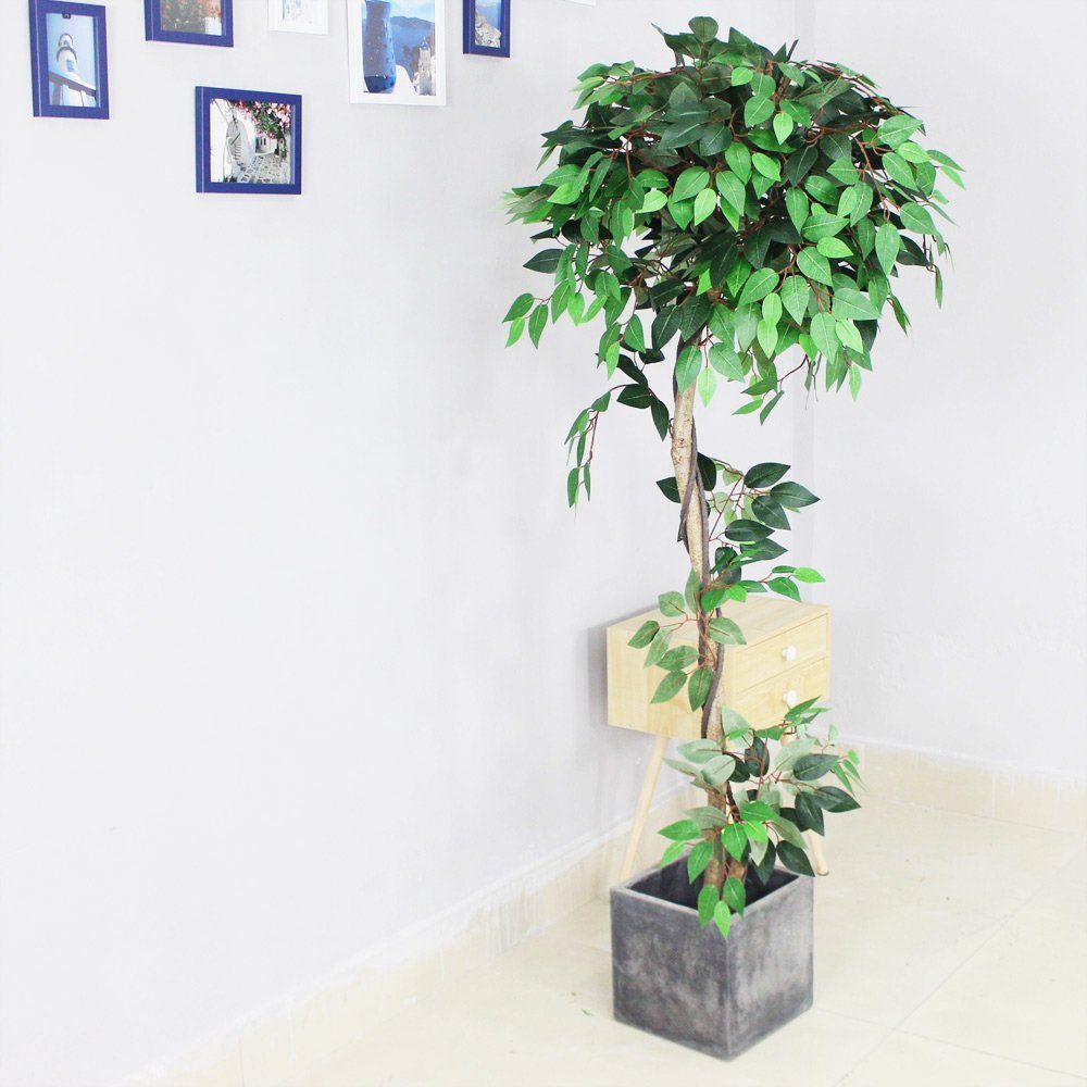Kunstpflanze Ficus Benjamin Kunstpflanze Künstliche 160 Decovego Pflanze Echtholz Decovego, mit cm