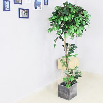 Kunstbaum Ficus Benjamin Kunstpflanze Künstliche Pflanze mit Echtholz 160 cm, Decovego