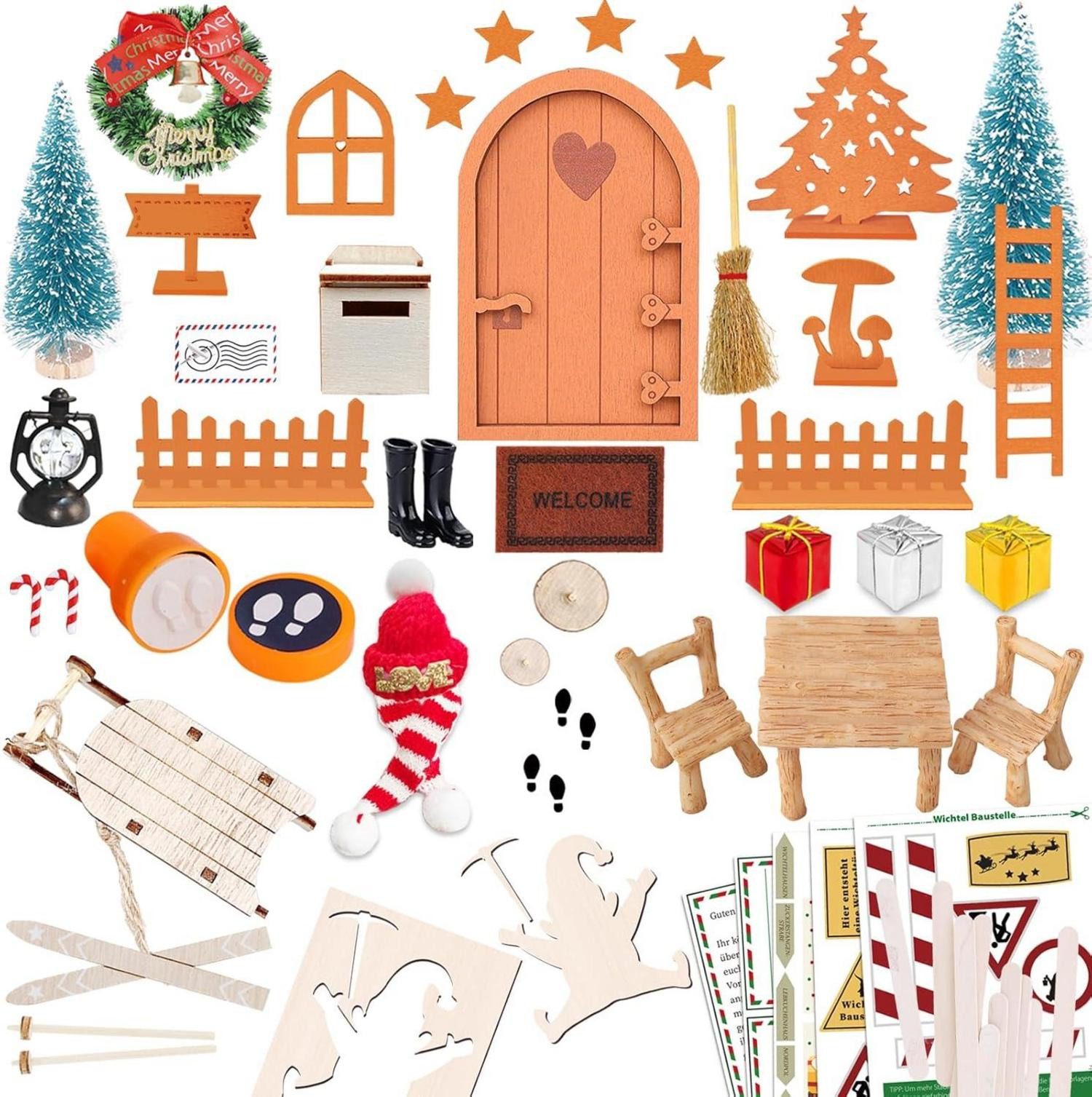 Dekohänger 53-teiliges Wichteltür Set Weihnachten Miniatur Zubehör Baustelle