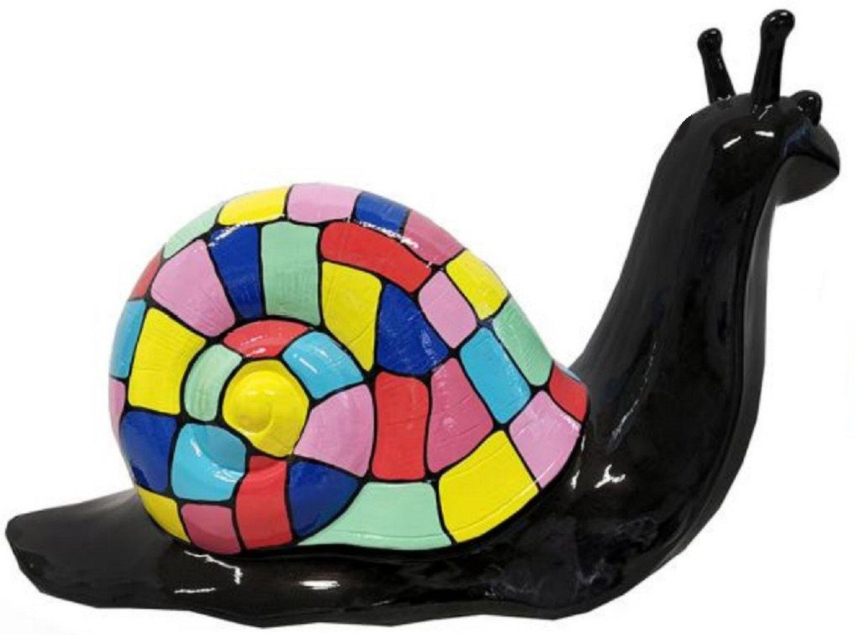 Skulptur Luxus Designer Deko Skulptur Schnecke Schwarz / Mehrfarbig 100 x H. 50 cm - Große Deko Figur - XXL Deko Skulptur - XXL Deko Figur - Wohnzimmer Deko - Garten Deko - Luxus Figuren