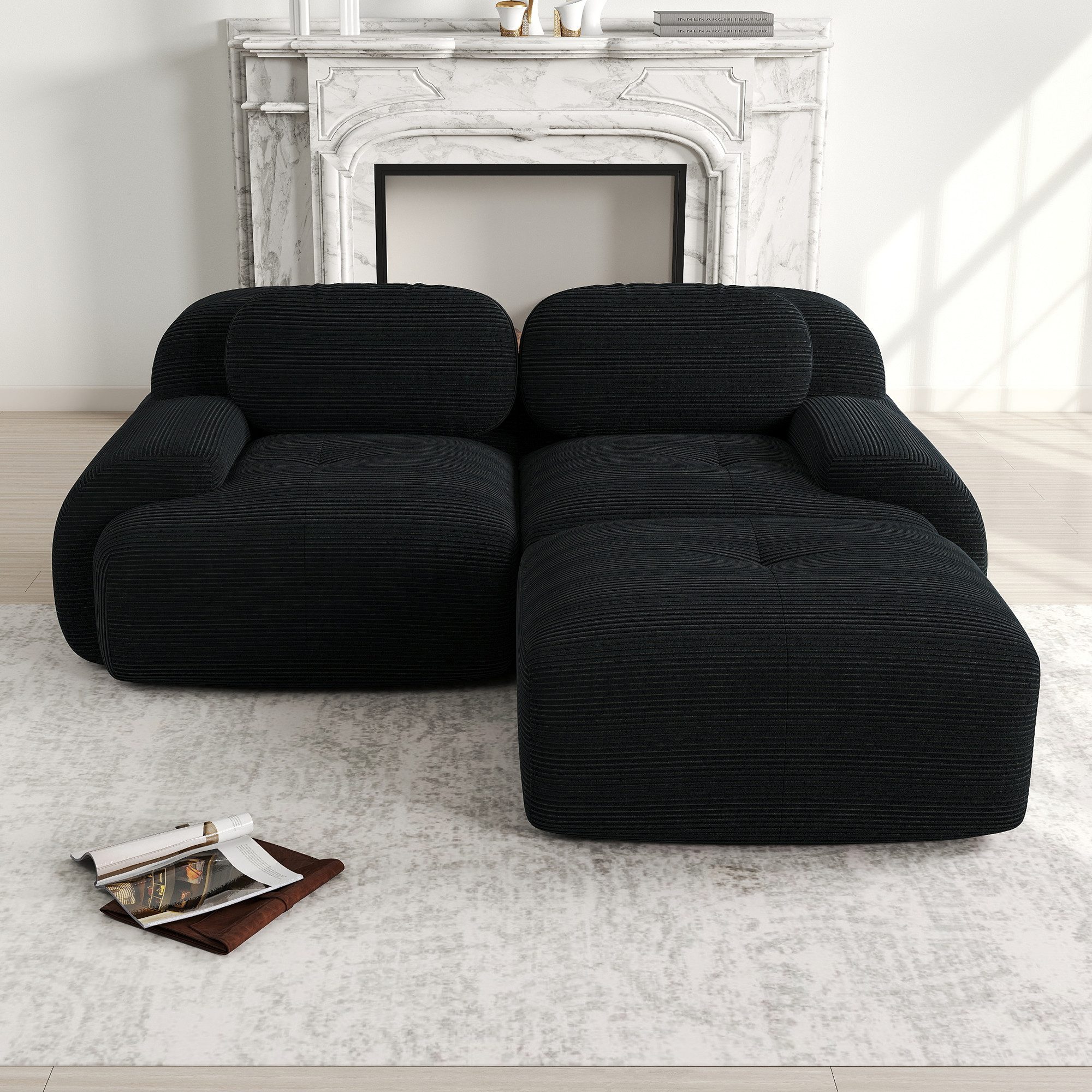 Odikalo 2-Sitzer Ecksofa modular kombinierbar, 82'' Ecksofa aus weichem Cordstoff, modular kombinierbar mit gebogenen Armlehnen, ohne Montage, hochelastische Schaumstoffpolsterung für Wohnzimmer, Ruhezonen und Schlafzimmer, Mehrfarbig