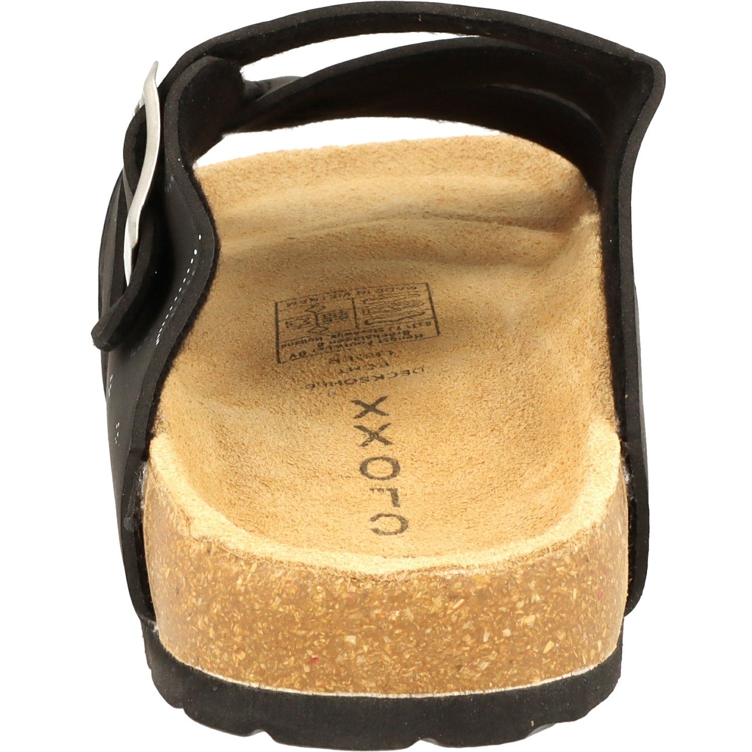 Cloxx Hausschuhe T67913 Schwarz Lederfußbett Schuhe Damen Sandale Pantolette