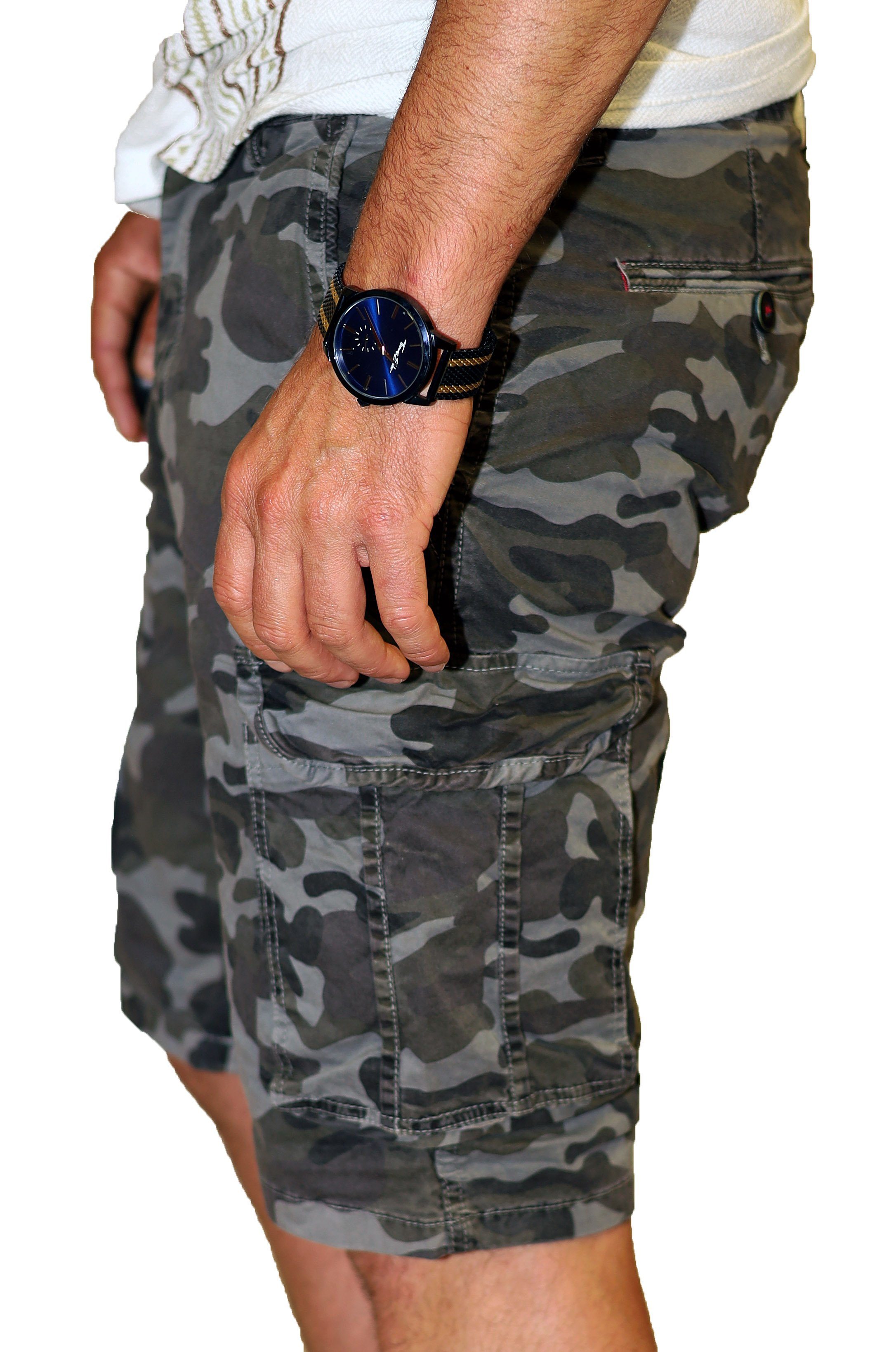 RMK Cargoshorts Herren Bermuda Baumwolle kurze Short aus Tarn Set Camouflage 100% Grau Hose Army Tarnfarben, in
