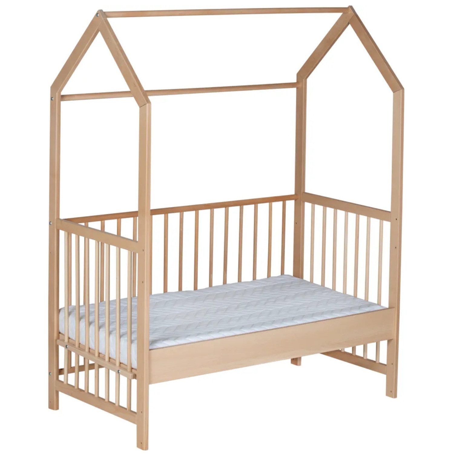 Schardt Babybett Micky 60x120cm - Natur, Babybett Hausbett Gitterbett höhenverstellbar mit 3 Schlupfsprossen