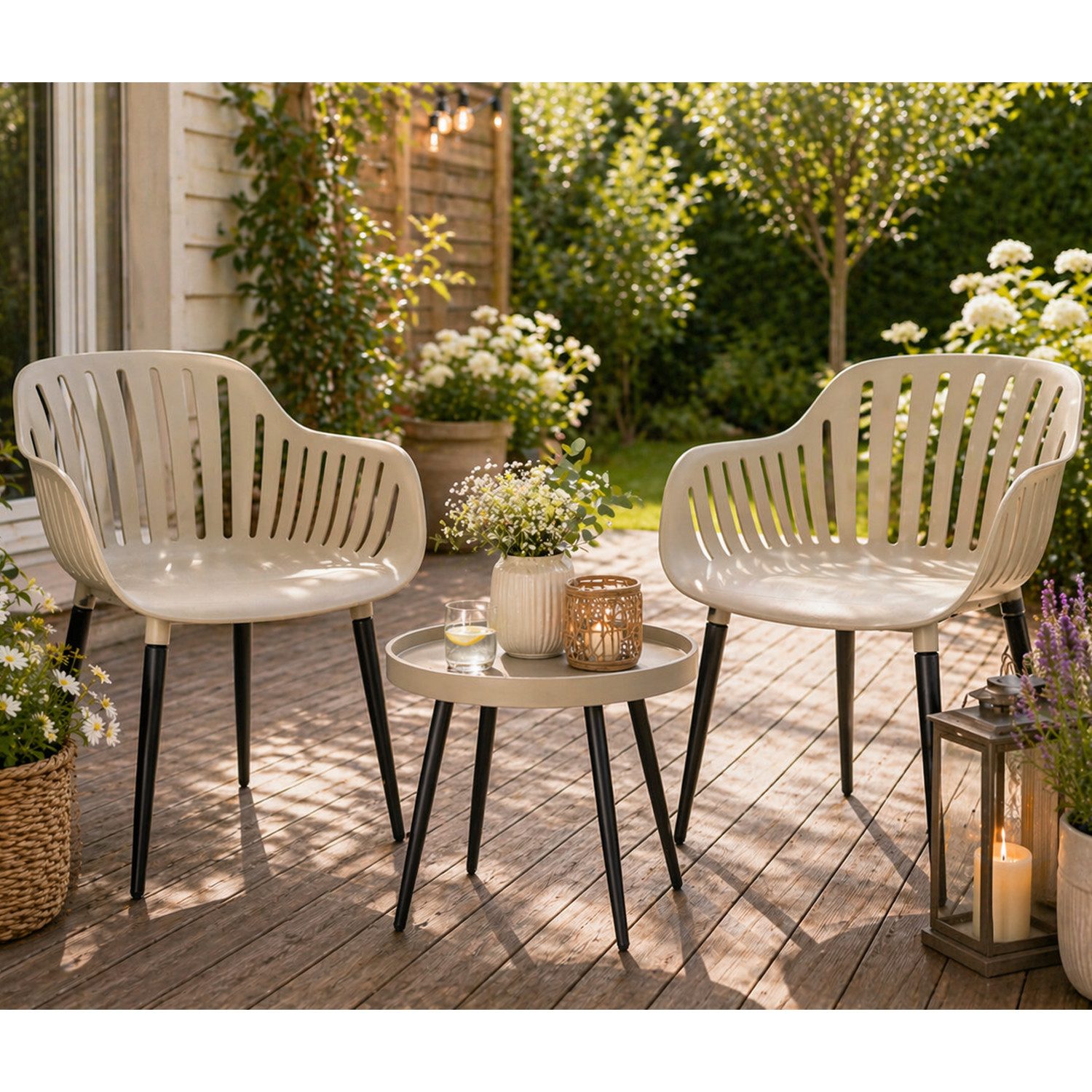 Mojawo Essgruppe 3tlg Sitzgarnitur Bistrogarnitur Kunststoff Tisch rund Stapelstuhl