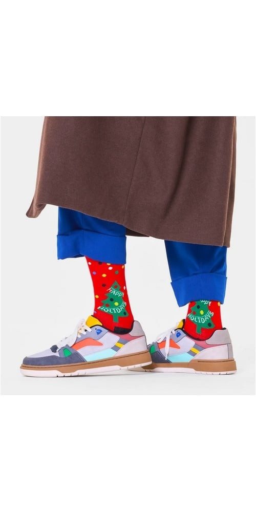 Happy Socks Socken Tagessocke Crew Happy Holidays (Weihnachtsbaum) rot - 1 Paar