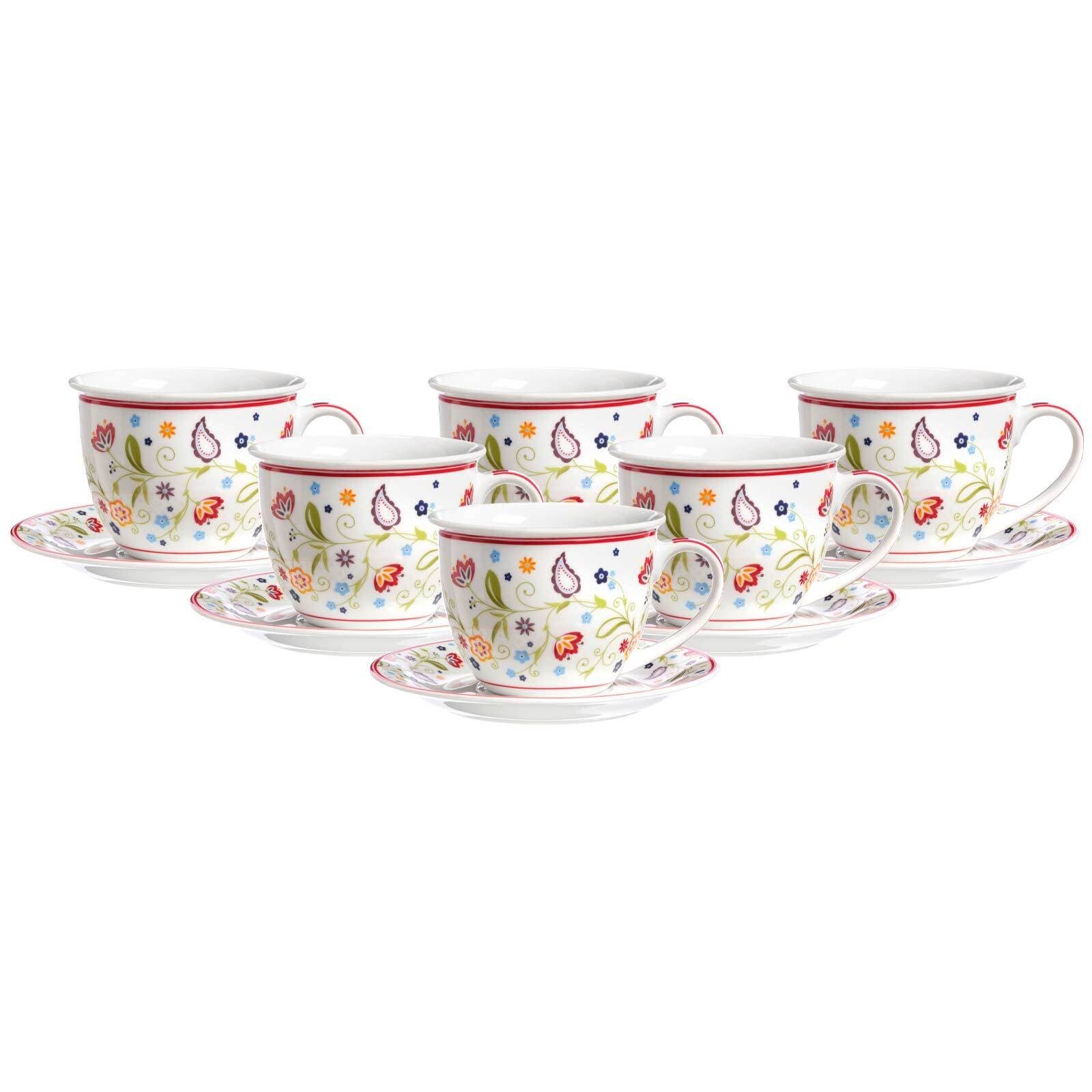Ritzenhoff & Breker Tasse Shanti Milchkaffee Tassen mit Untertassen 350 ml, 12-tlg., Porzellan