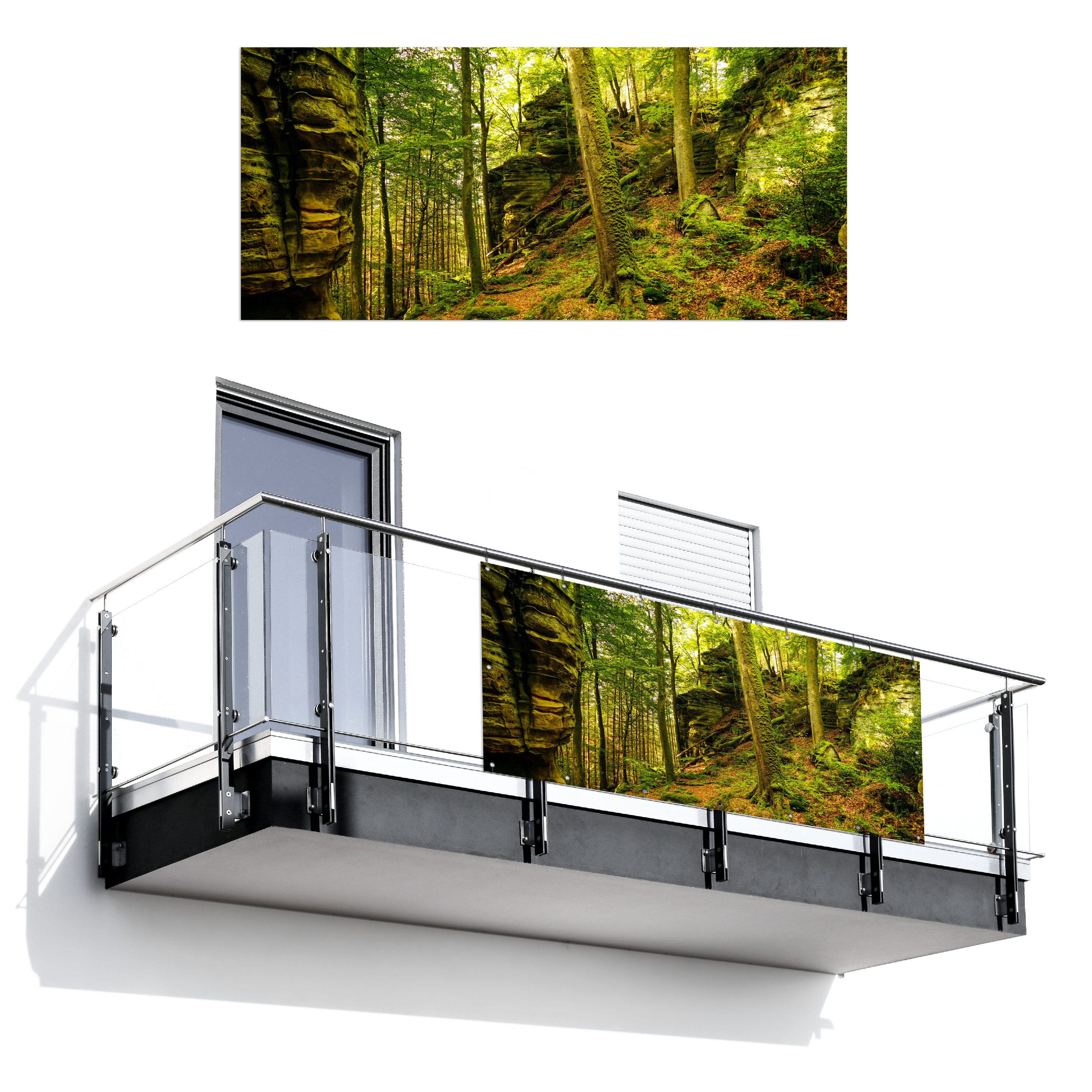 MuchoWow Balkonsichtschutz Bäume - Stein - Wald - Natur - Pflanzen (1-St) Balkon Sichtschutz 90x200, Windschutz für Zaun PVC, 200x90 cm