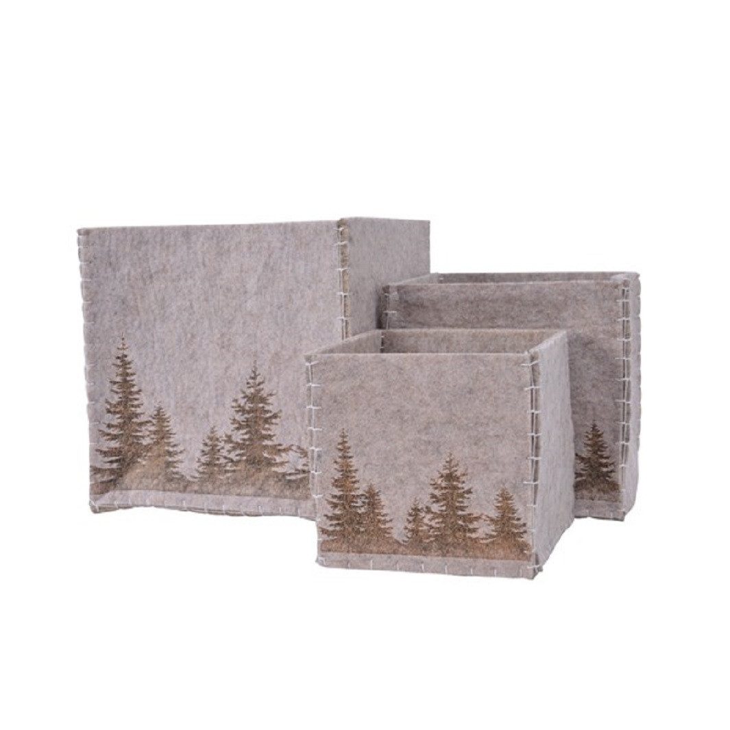 Kaemingk Aufbewahrungsdose Aufbewahrungsbox Ordnungsbox Polyester Bergszene braun 3-er Set