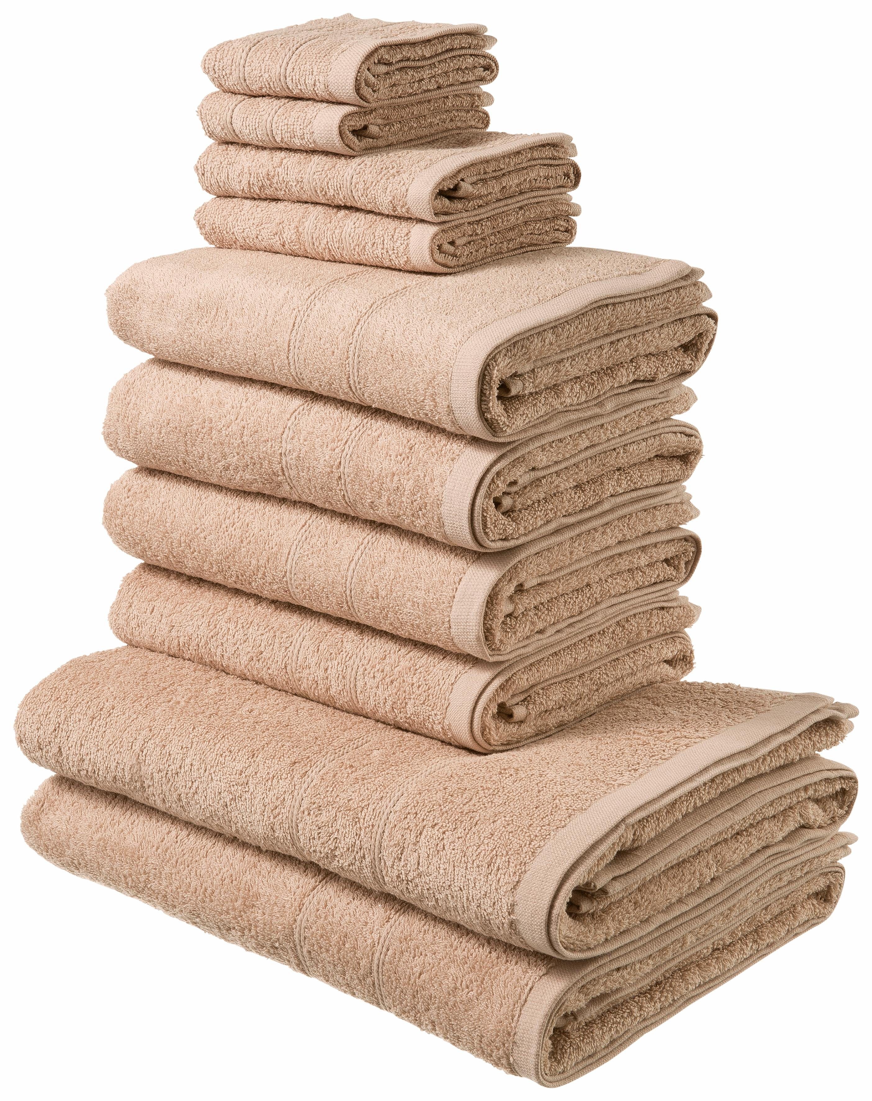 OTTO home Handtuch Set Inga, 3 Qualitäten, Duschtücher, Handtücher, Gästetücher, Seiftücher, Walkfrottier (10-St), Handtücher mit feiner Bordüre, 100% Baumwolle