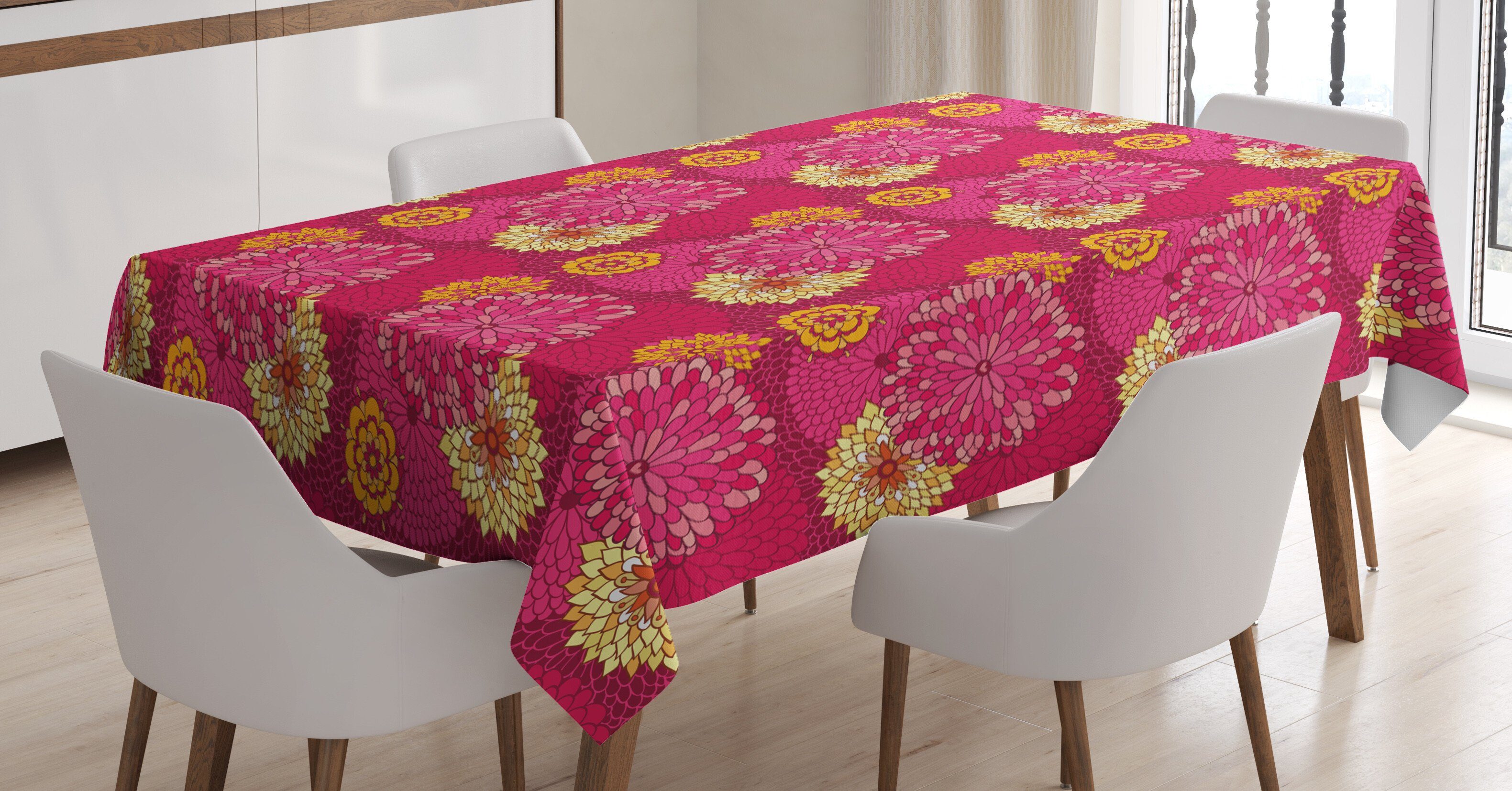 Abakuhaus Tischdecke Farbfest Waschbar Für den Außen Bereich geeignet Klare Farben, Dahlie Große Blüten Doodle Petals