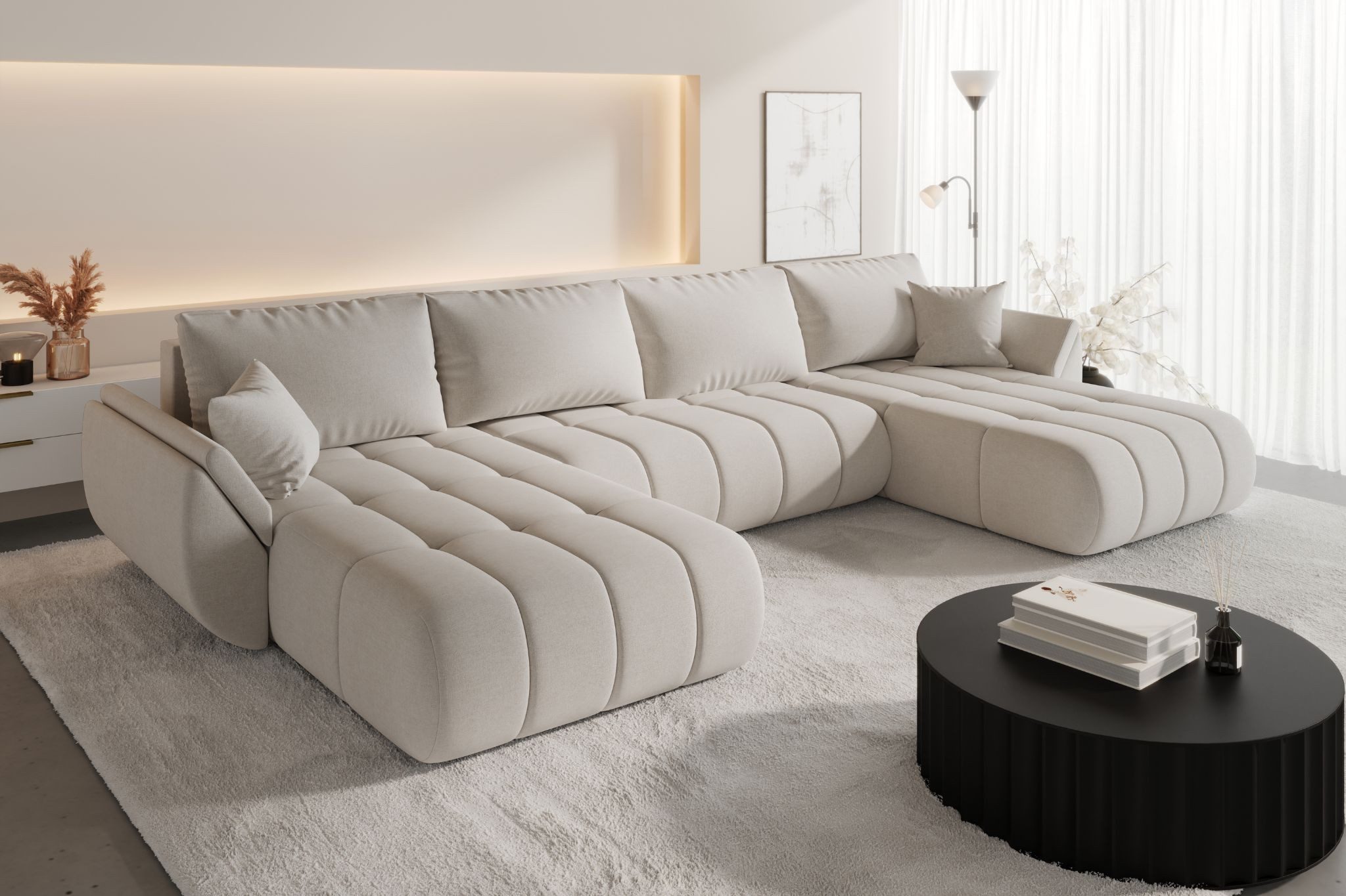 Kaiser Möbel Ecksofa TOKYO U PREMIUM im Stoff WIND Sofa mit Schlaffunktion und Bettkasten, Ecksofa U-Form, U-Form,Easy-Clean-Stoff WIND,Pflegeleicht & strapazierfähig