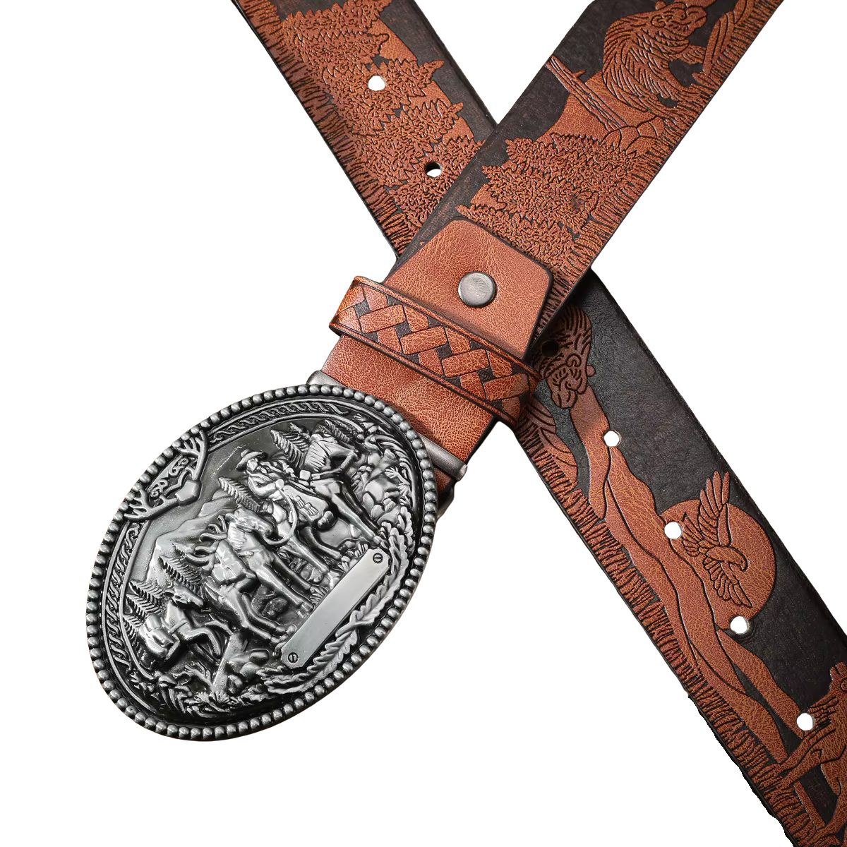 Ware aus aller Welt Koppelgürtel Rustikaler Western - Gürtel mit Cowboy Gürtelschnalle Wild West Buckle (1-St)