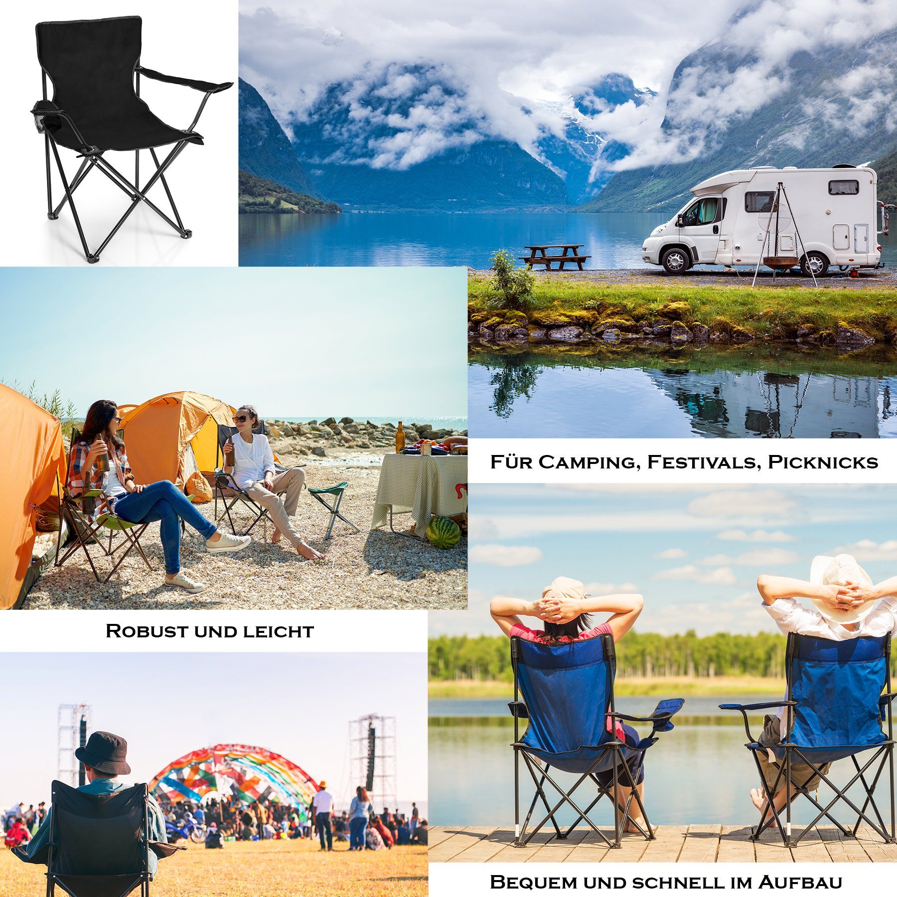BigDean Campingstuhl 2x Faltstuhl DUNKELGRAU Campingstuhl günstig online kaufen