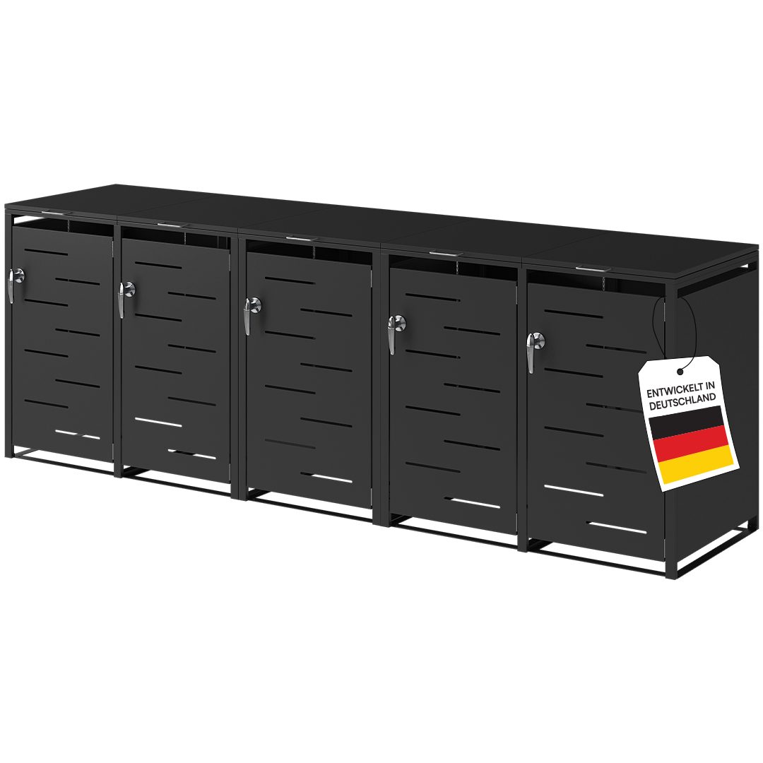 STEELSØN Mülltonnenbox Diorus 120L, abschließbar (Graphitschwarz, verfügbar mit 1, 2, 3, 4, oder 5 Türen), aus verzinktem Stahl