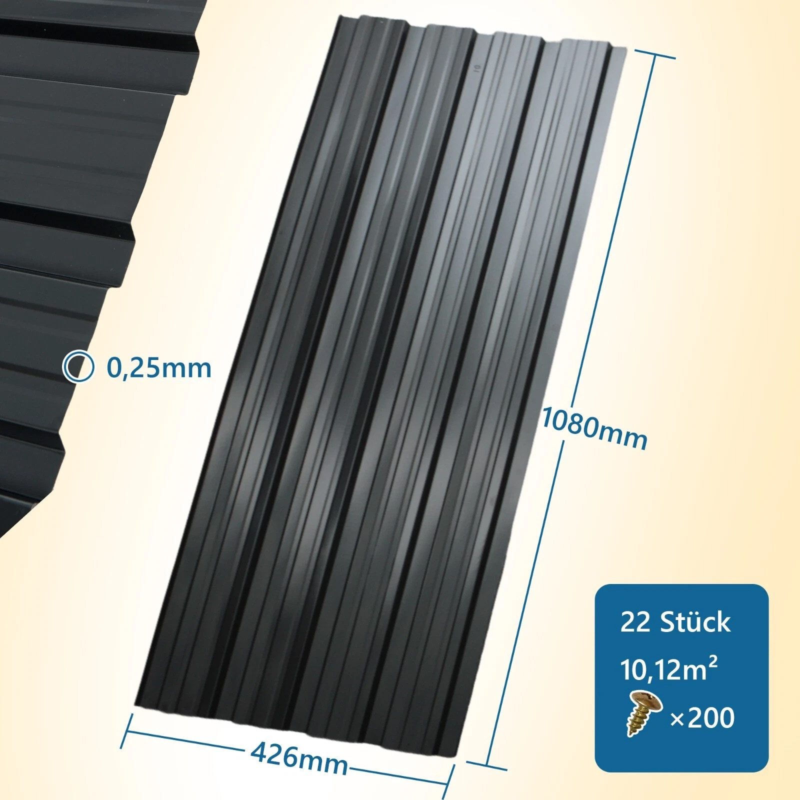Bolwins Trapezblech 22x Profilblech 10m² Trapezblech Blech Metall Dachblech Dach Platten, Verzinkter und lackierter Stahl Verzinkt, schwarz lackiert, korrosions – Bild 2 von 5