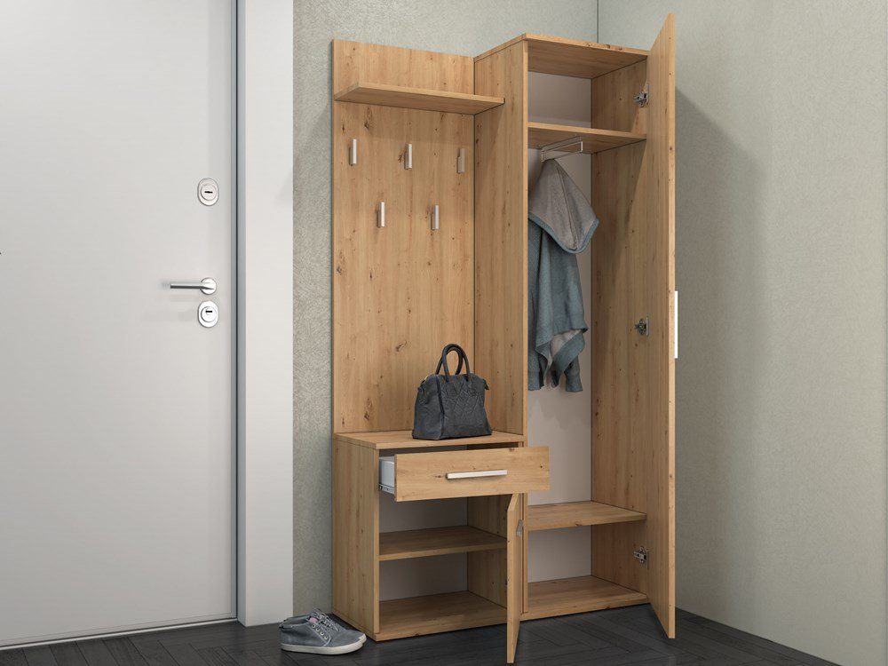 ibonto Garderobenschrank Multifunktionales mit EICHE HANDWERKLICHE Schuhschrank Spiegel Garderobenset