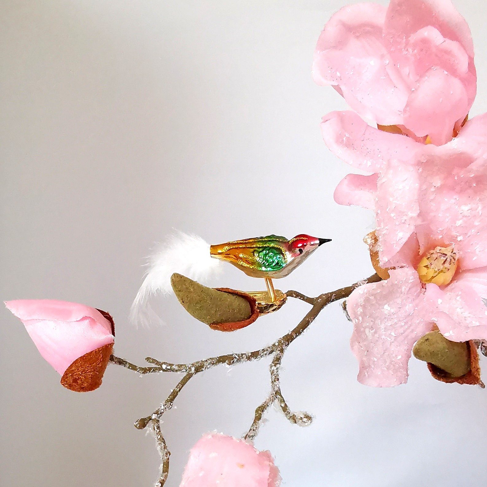 Schatzhauser Christbaumschmuck Vogel, Minivogel Vögelchen gold/grün/rot 5,5cm (1-tlg), mundgeblasen, handbemalt