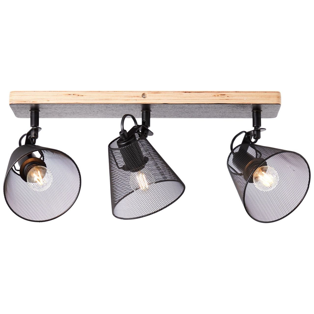 D45 Whole, schwarz/holzfarbend, 3flg Spotbalken Lampe, 3x Brilliant Metall/Holz, Deckenleuchte Whole