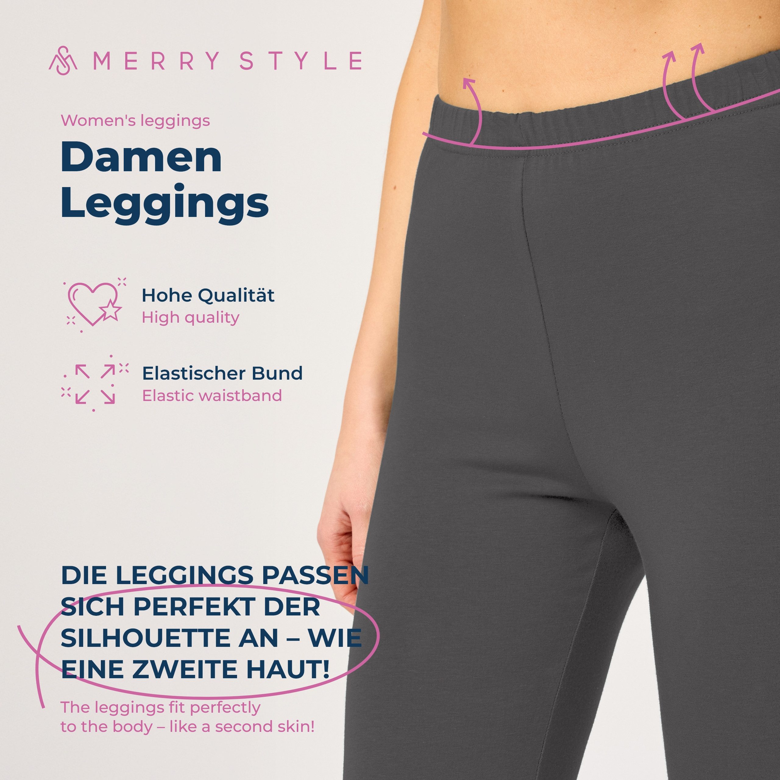 Merry Style Leggings Caprihose Damen 3/4 Hose MS10-199 (1-tlg) aus Baumwolle