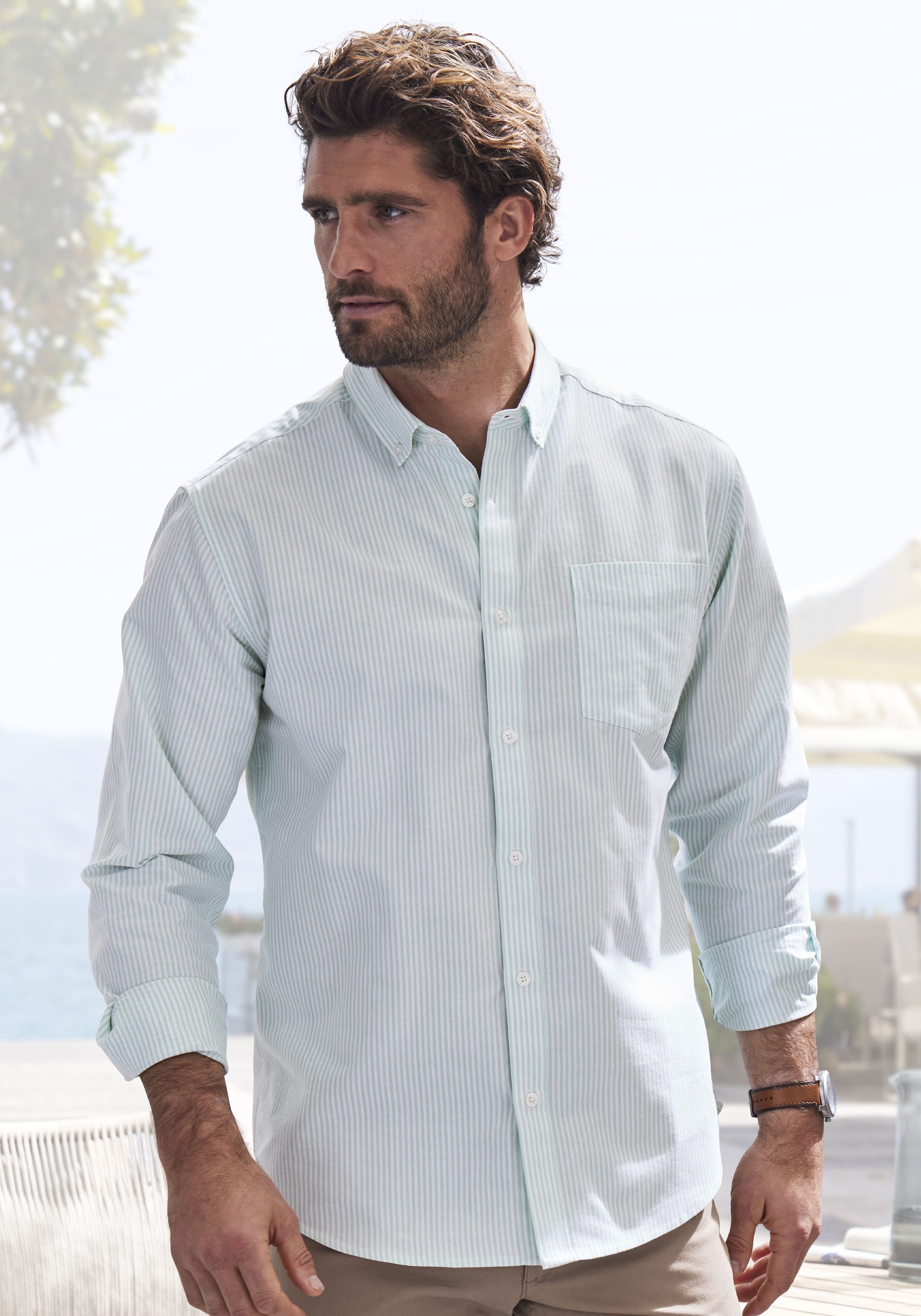 H.I.S Langarmhemd Regular-fit Oxfordhemd langarm mit Button-down-Kragen aus reiner Baumwolle