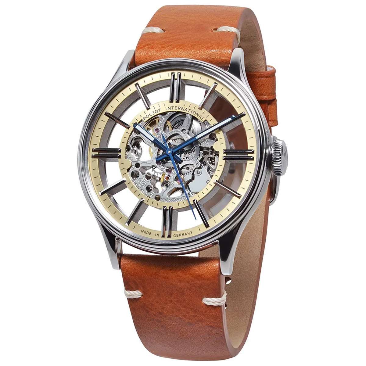 Poljot International Automatikuhr 6114.1220102, Unisex Handaufzug Vintage Skeleton Braun