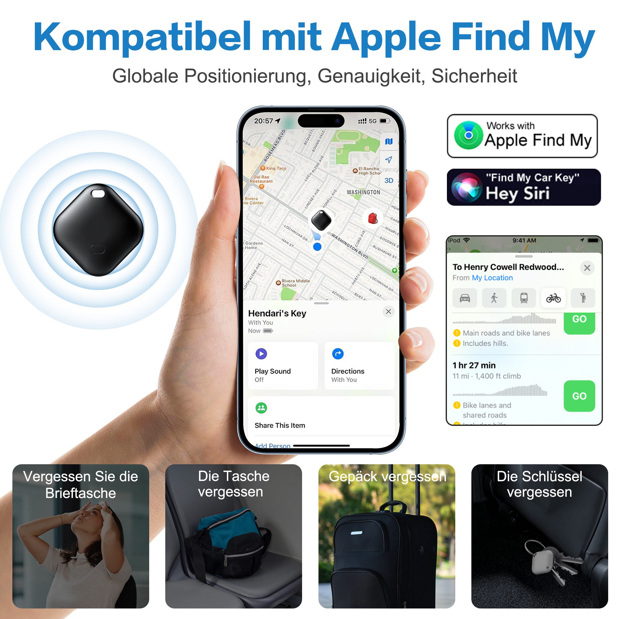 Forrlite Air Tag,GPS Tracker Kinder,kompatibel mit Apple Wo ist? Air Tag-4er GPS-Tracker (Nur für iOS,Austauschbare Batterie,Wasserabweisend,Tracker für Katze)