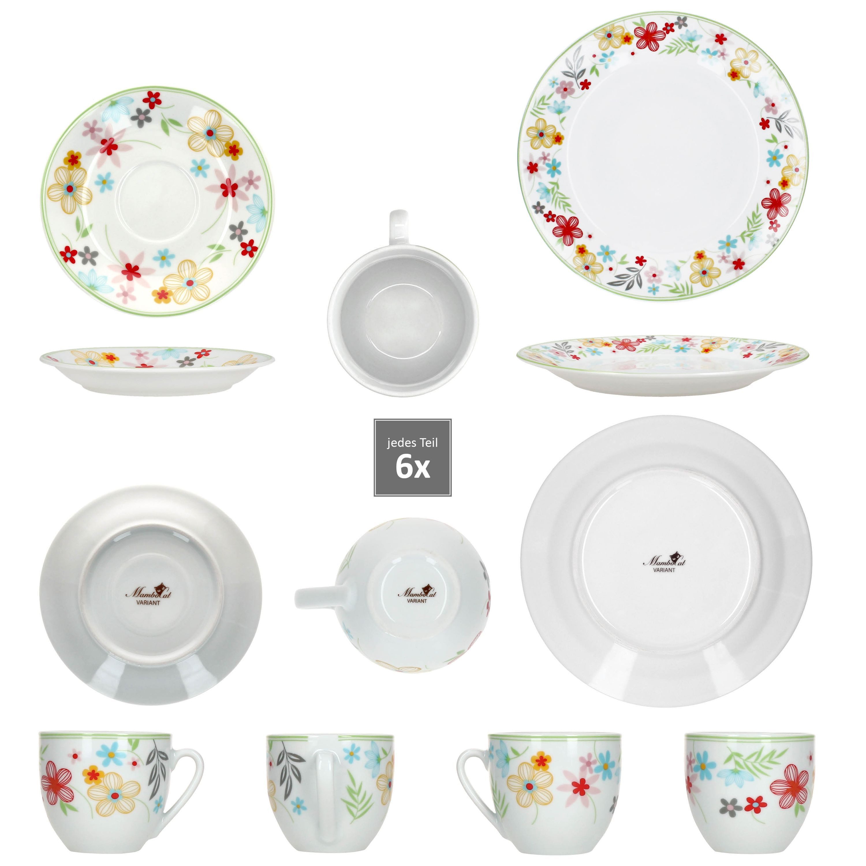 MamboCat Kombiservice 30tlg Kombiservice Variant Blümchen Porzellan 6 Personen, Porzellan – Bild 4 von 5