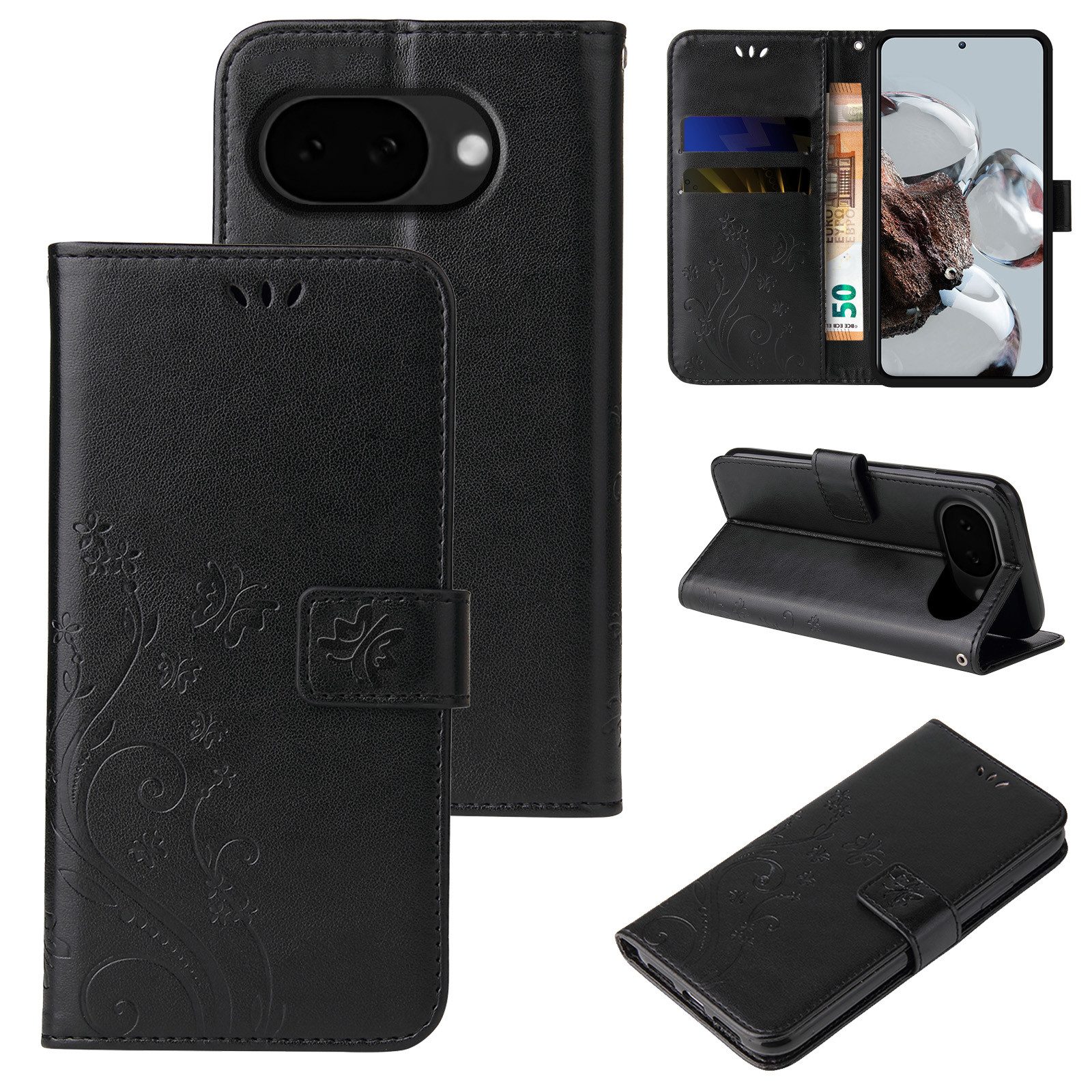 Tec-Expert Handyhülle Cover Tasche Hülle für Google Pixel 10a, Klapphülle Case mit Kartenfach Fliphülle aufstellbar, Motiv Blumen