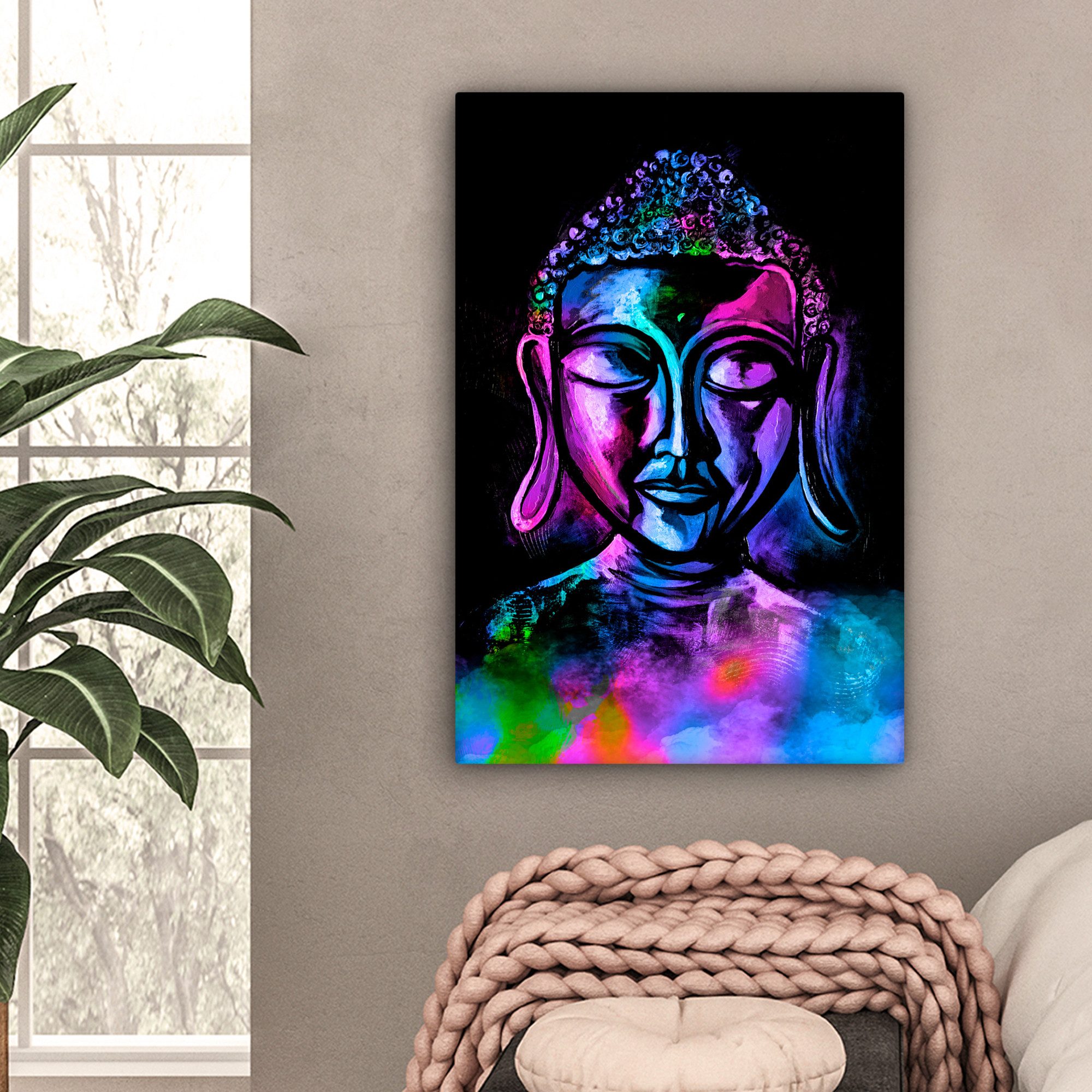 OneMillionCanvasses® Leinwandbild Buddha - Malen - Meditation, Fotodruck (1 St), Deko für Wohnzimmer Schlafzimmer Küchen 40x60 cm