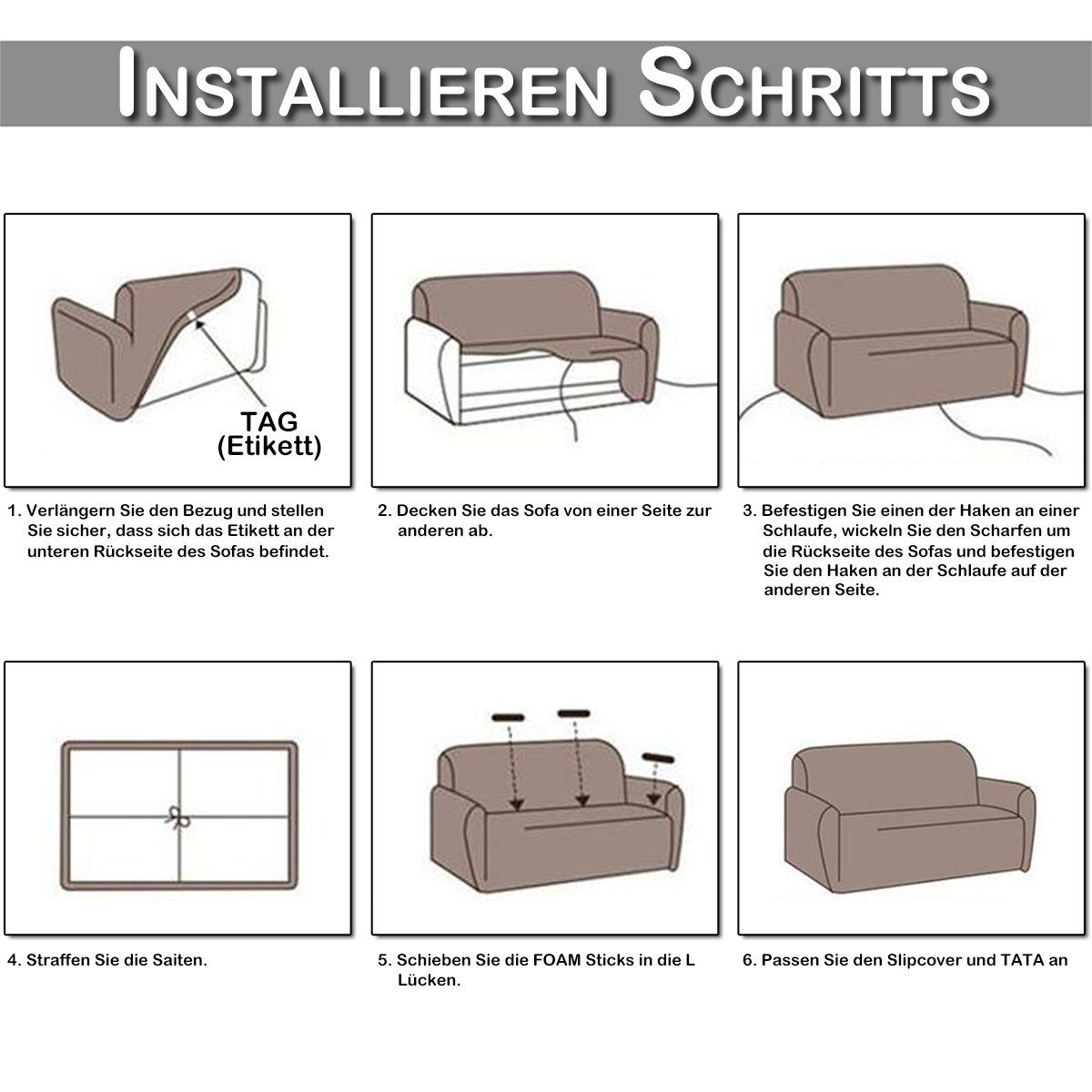 Sofahusse Bedruckt, Sofa, elastisches, Armlehnen Rosnek, L-Form für U-Form Braun Möbelschutz Sofa