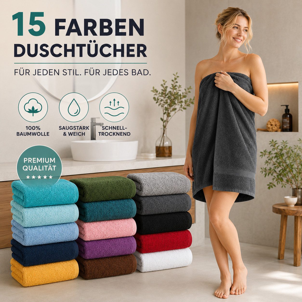 Komfortec Handtuch Set 4x Premium Badetuch Set - 70x140 cm, Frottee (4-St), 4x Handtuch-Set, 100% Baumwolle, mit Bordüre, Weich & Saugstark – Bild 5 von 5