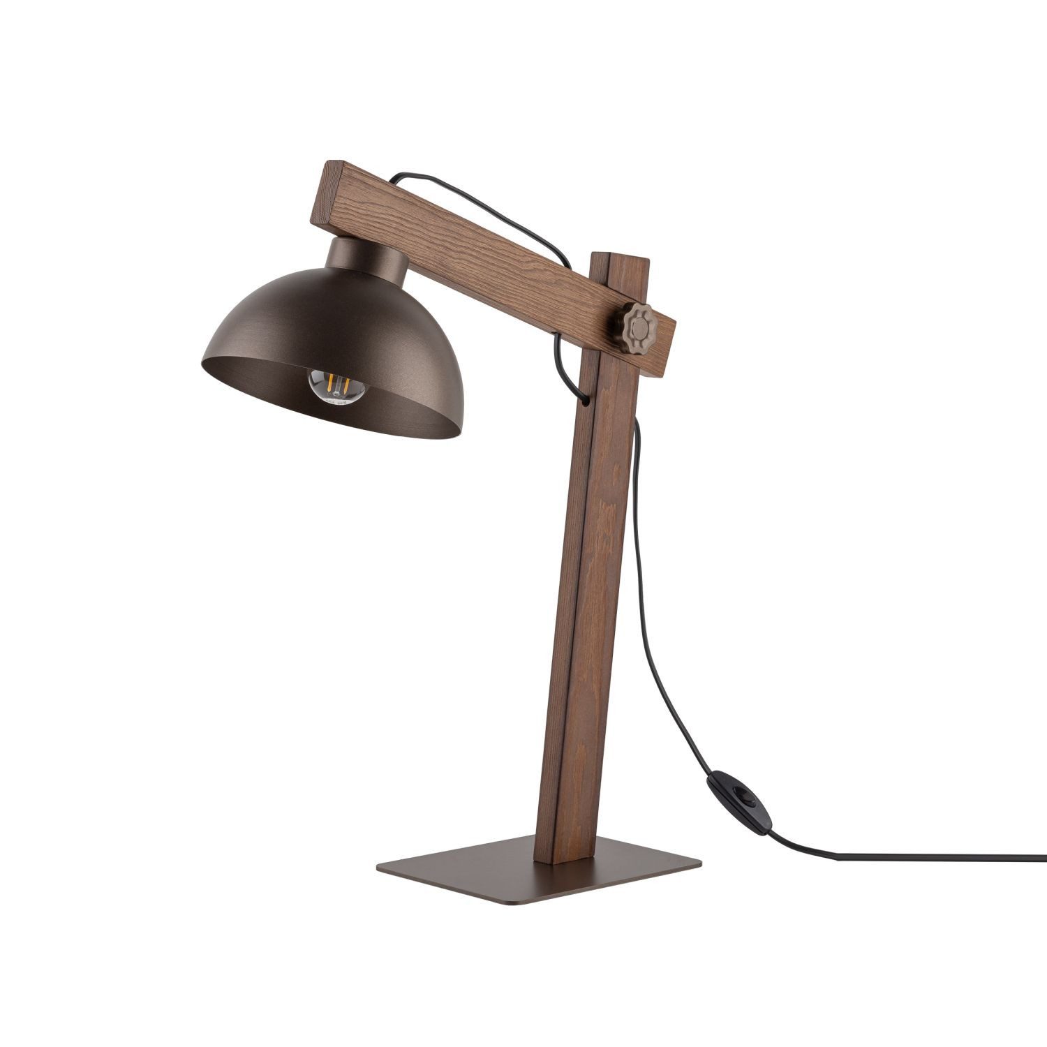 Licht-Erlebnisse Schreibtischlampe HIMO, ohne Leuchtmittel, Schreib Knickgelenk 52cm hoch Holz Metall E27 verstellbar