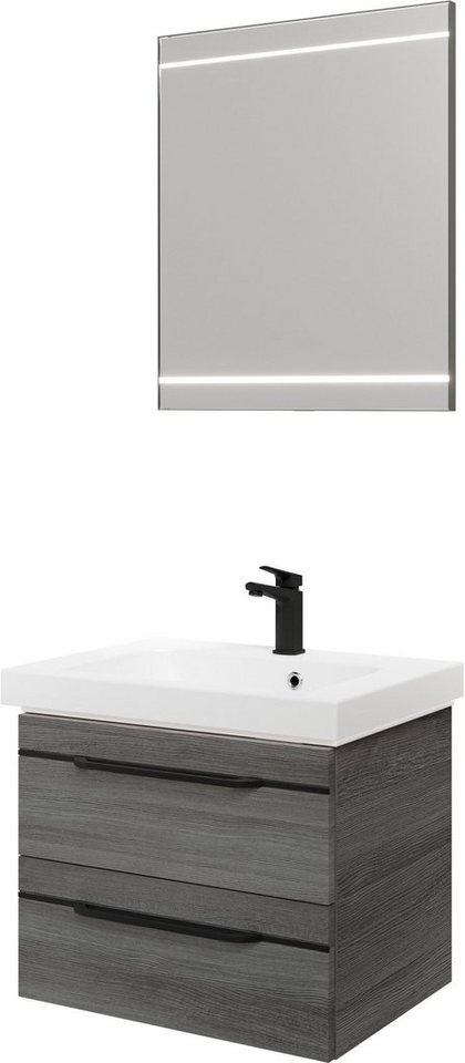PELIPAL Badmöbel-Set Balto, (3-St), 64,4 cm mit LED-Spiegel,  Mineralmarmor-Waschtisch und 2 Auszüge, Montiert - Lieferung an den  gewünschten Aufstellort in deinem Zuhause