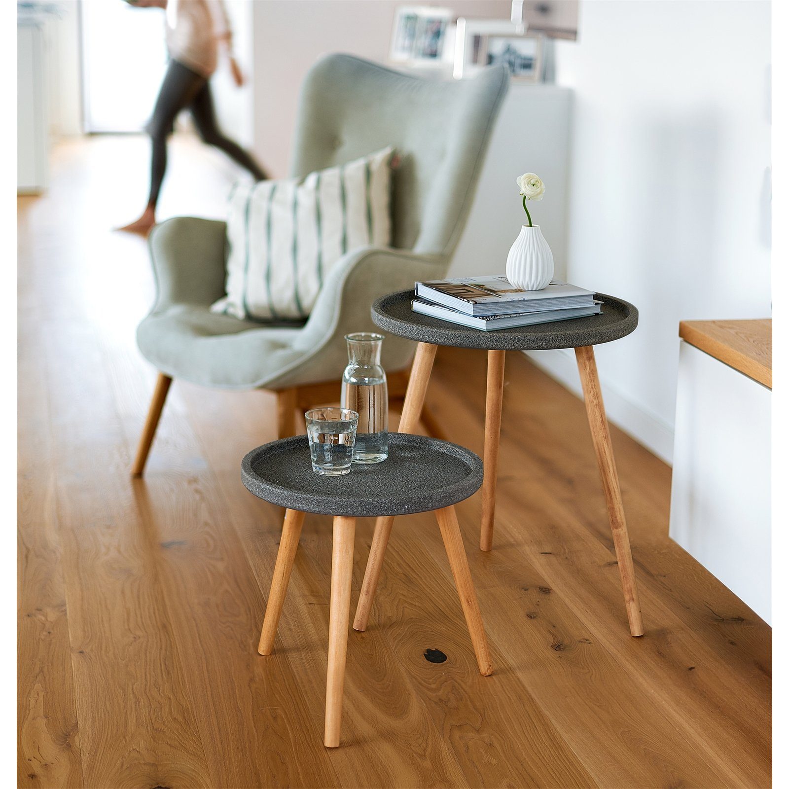 HTI-Living Beistelltisch Beistelltisch Beton (Stück, 1-St., 1 Beistelltisch ohne Dekoration), Ablage rund Dreibein Couchtisch Blumenhocker