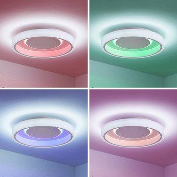 Lindby LED Deckenleuchte Wikani, dimmbar, LED-Leuchtmittel fest verbaut, Farbwechsel RGB + weiß, Modern, Metall, Kunststoff, weiß, 1 flammig, inkl.