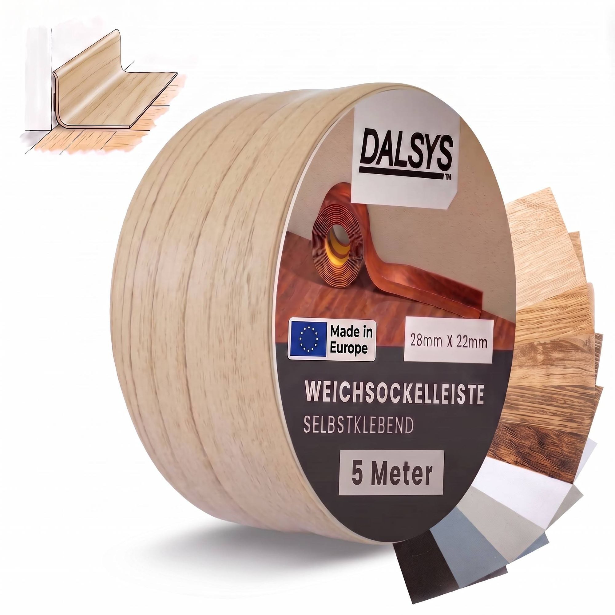 Dalsys Sockelleiste, L: 500 cm, Weichsockelleiste selbstklebend, 1-St., Klebeleiste, Abschlussleiste für Fugen in Wohnbereich, Küche, Bad