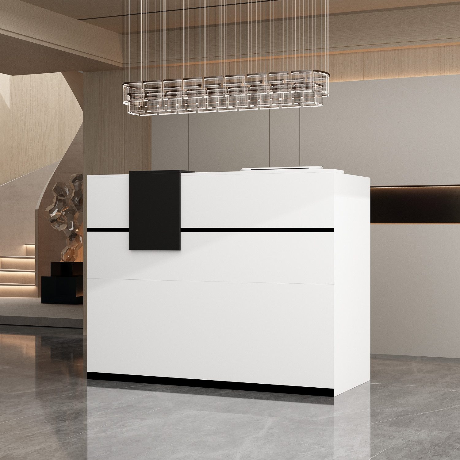 FUFU&GAGA Empfangstheke mit Abnehmbarer Ablage, Empfangstresen mit Schubladen