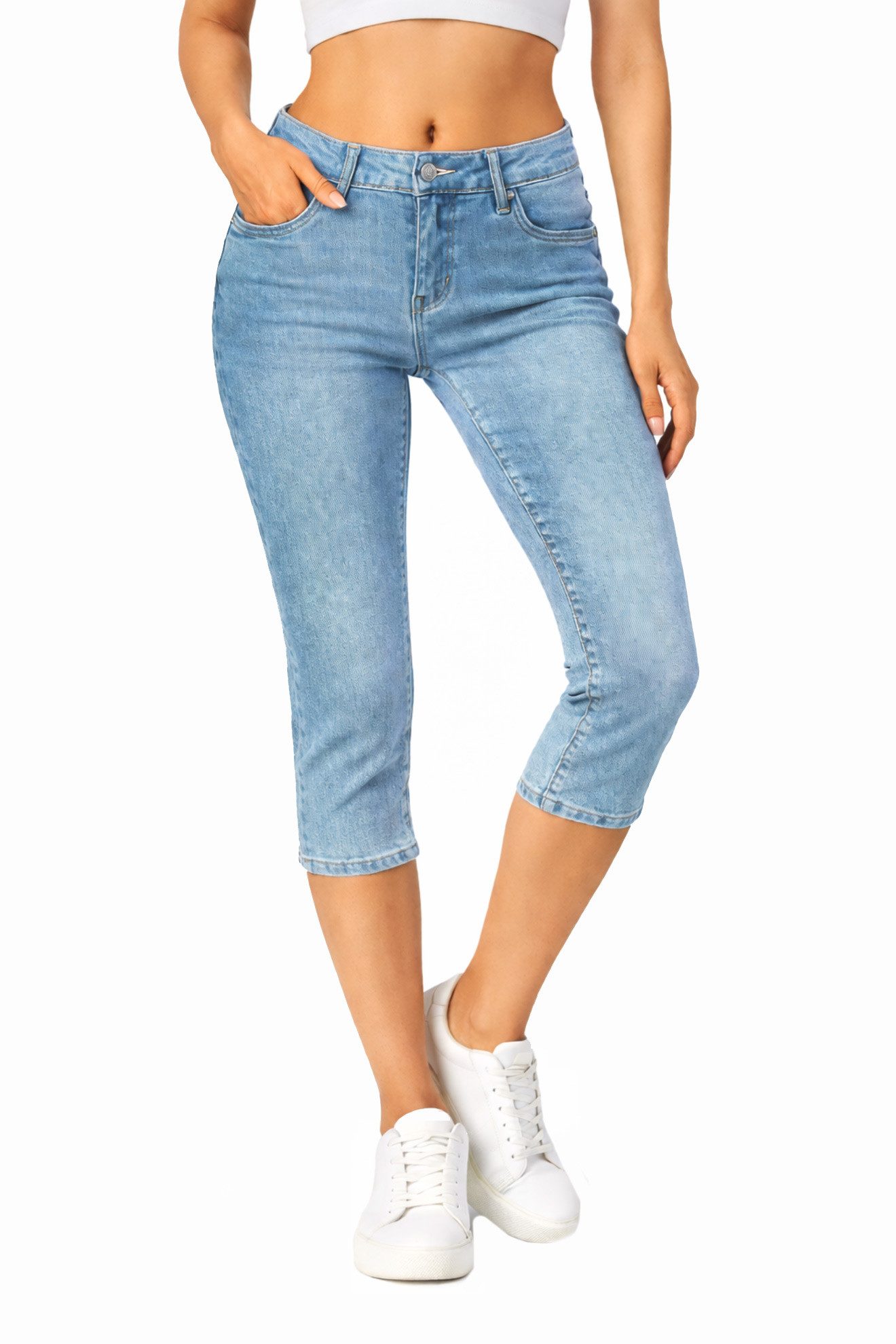 SUBLEVEL Caprijeans Damen Hose 3/4 Jeans Flex Dehnbar Frühling Sommer Dehnb günstig online kaufen