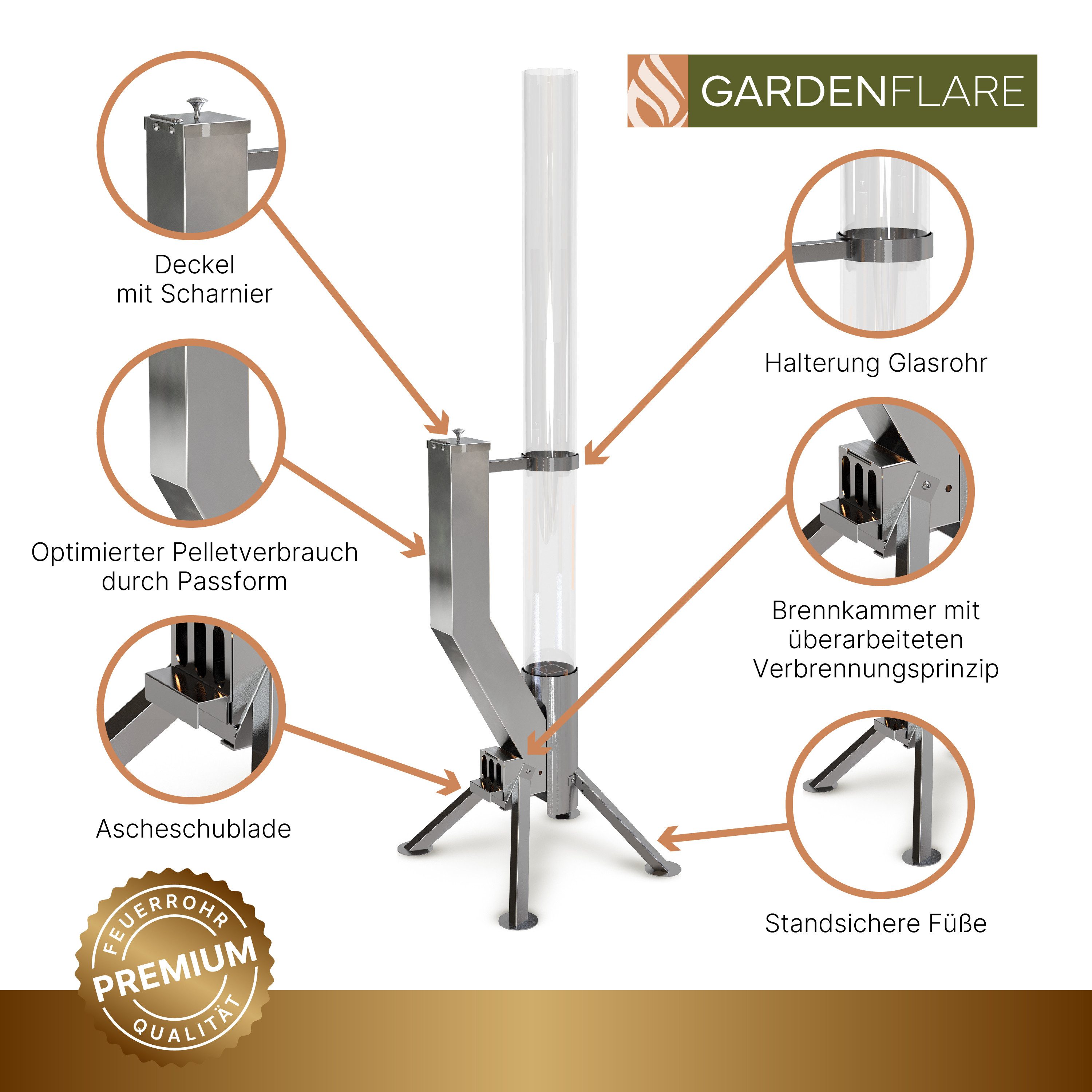 Gardenflare Feuerschale Premium Gartenkamin Feuersäule und Pelletfackel günstig online kaufen