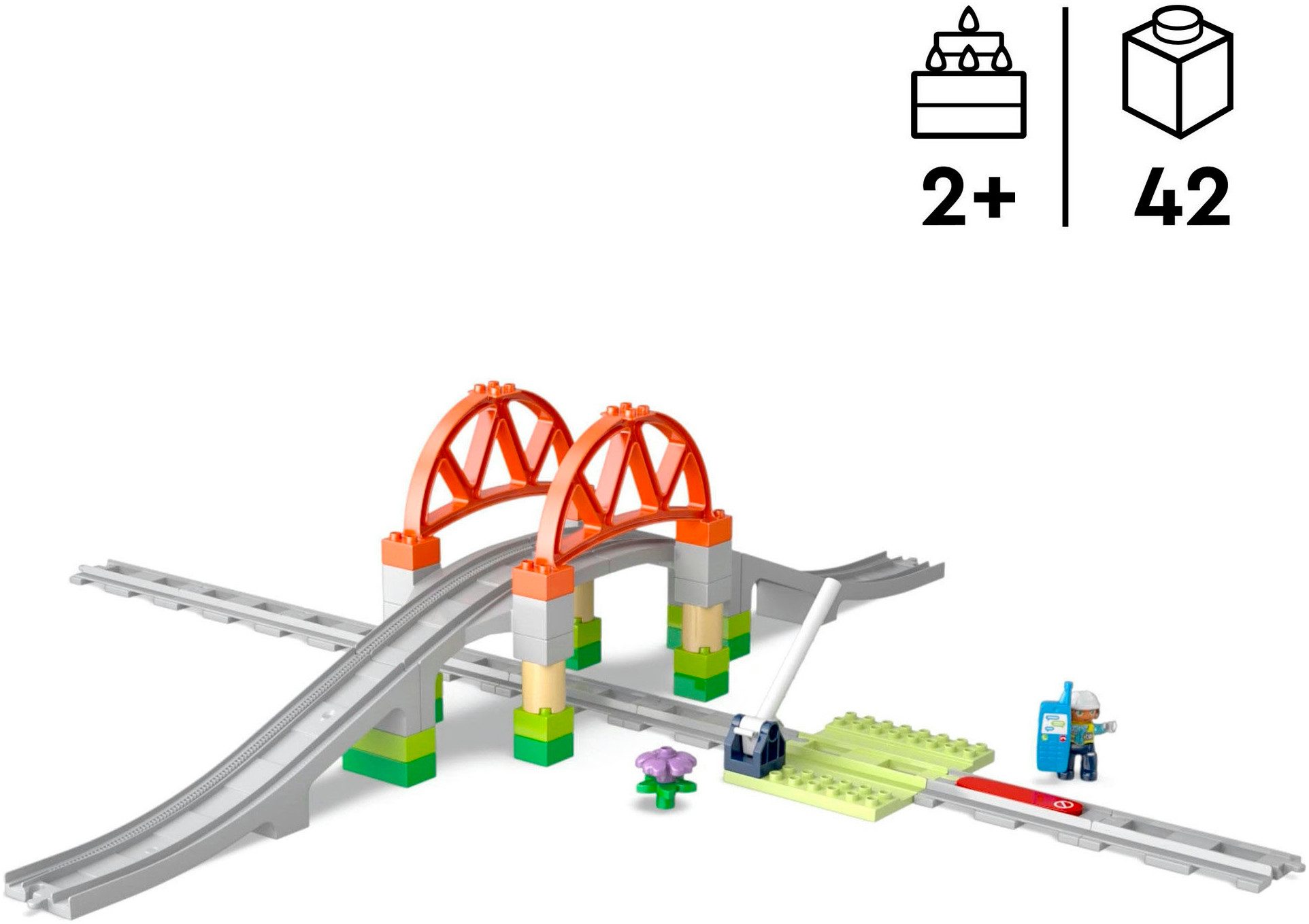 LEGO® Eisenbahnbrücke und Schienen – Erweiterungsset (10426) Konstruktionsspielsteine, (42 St), LEGO DUPLO Town; Made in Europe