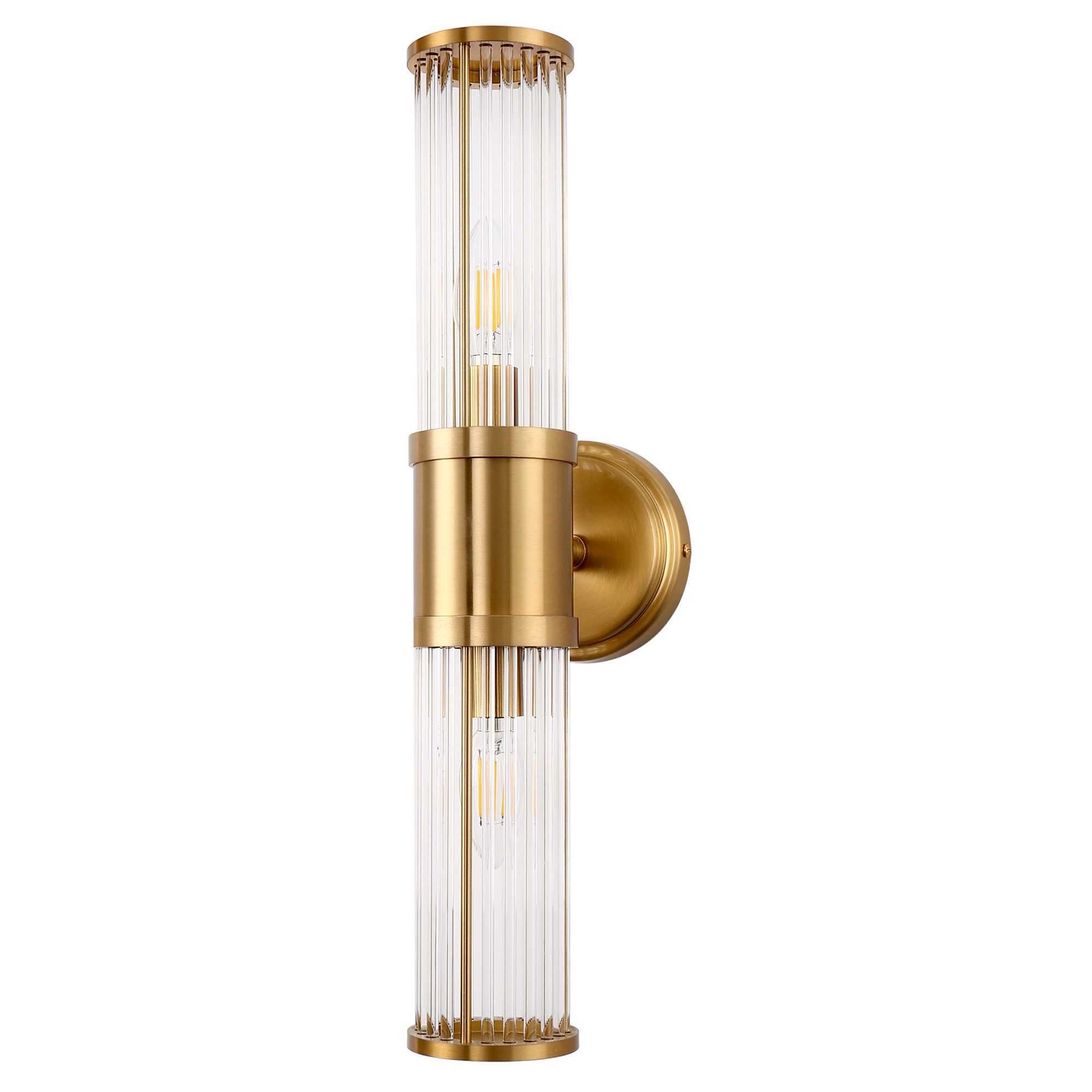 LOHAS-LED Wandleuchte Zweiflammige Wandleuchte mit geriffeltem Glas, ohne Leuchtmittel, Moderne Wandlampe mit zwei E14-Fassungen