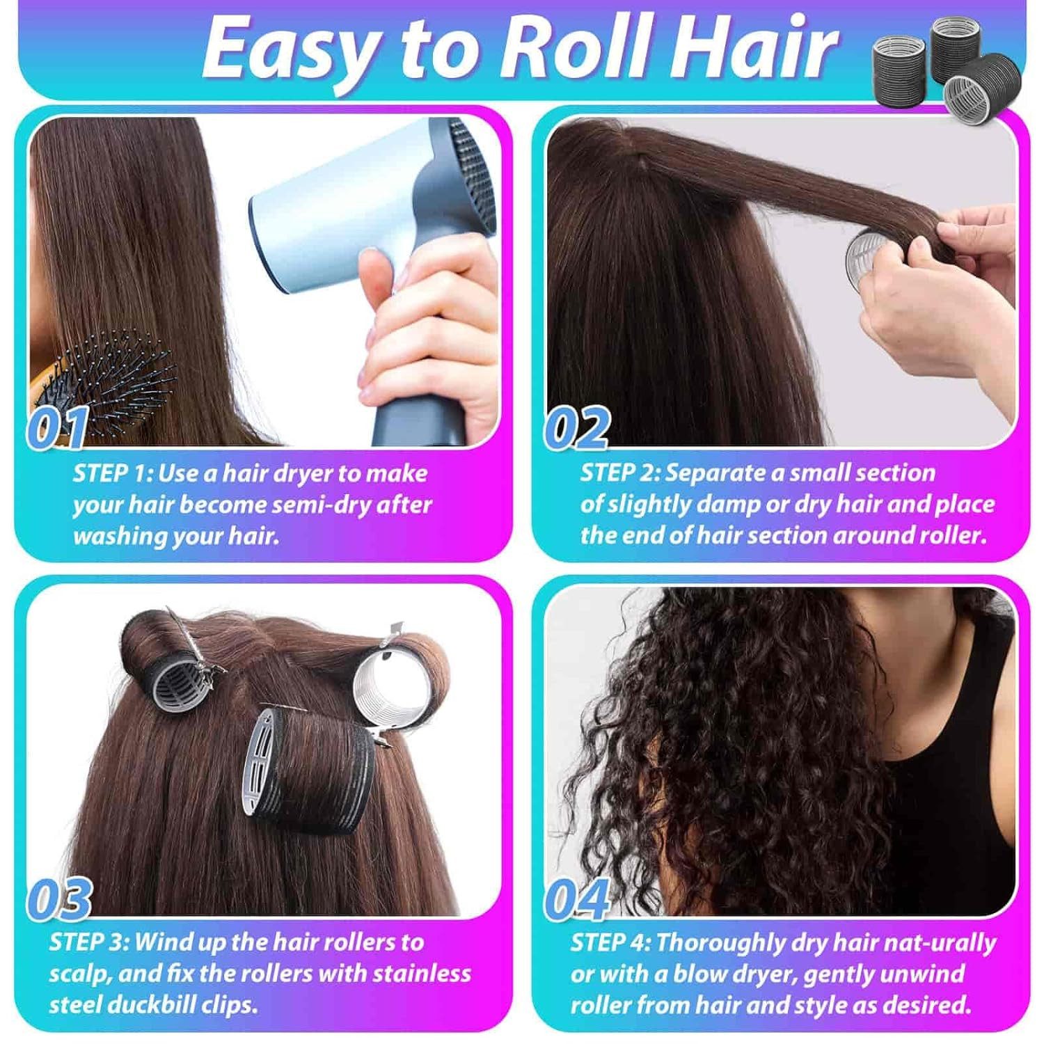 POPOLIC Haarstyling-Set Lockenwickler-Set mit 24 Lockenwicklern (6 Jumbo, 6 L, 6 M, 6 S), mit 24 Klammern für alle Haarlängen (Schwarz)