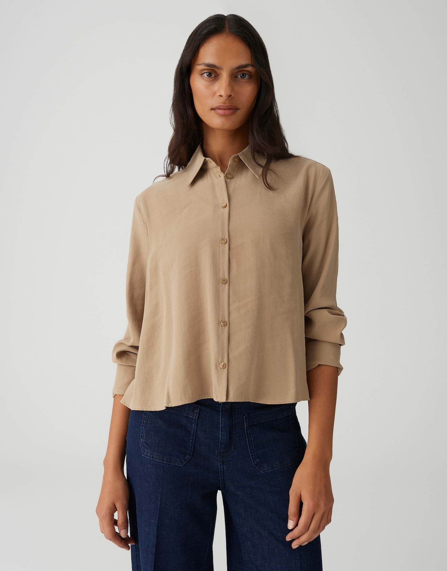 OPUS Hemdbluse FLOWY mit feiner Twilloptik Lockere Passform, ausgestellter Schnitt, Langarm, Hemdblusenkragen