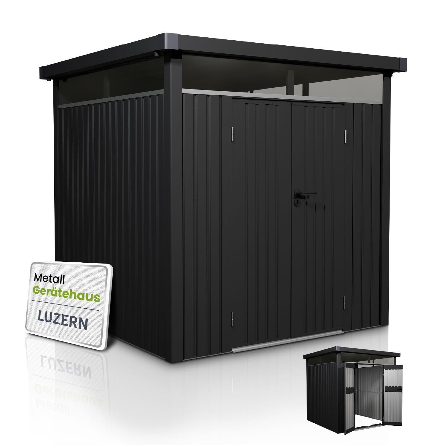 Juskys Gartenhaus Luzern, BxT: 196x254 cm, 5,2 m², Metall, wetterfest, langlebig, Fenster & abschließbare Tür