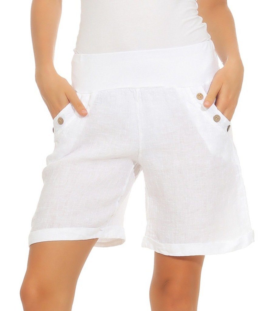 Mississhop Leinenhose Damen Shorts Leinenshorts Bermuda 100 % Leinen kurze Hose 280 mit elastischem Bund, in Unifarbe