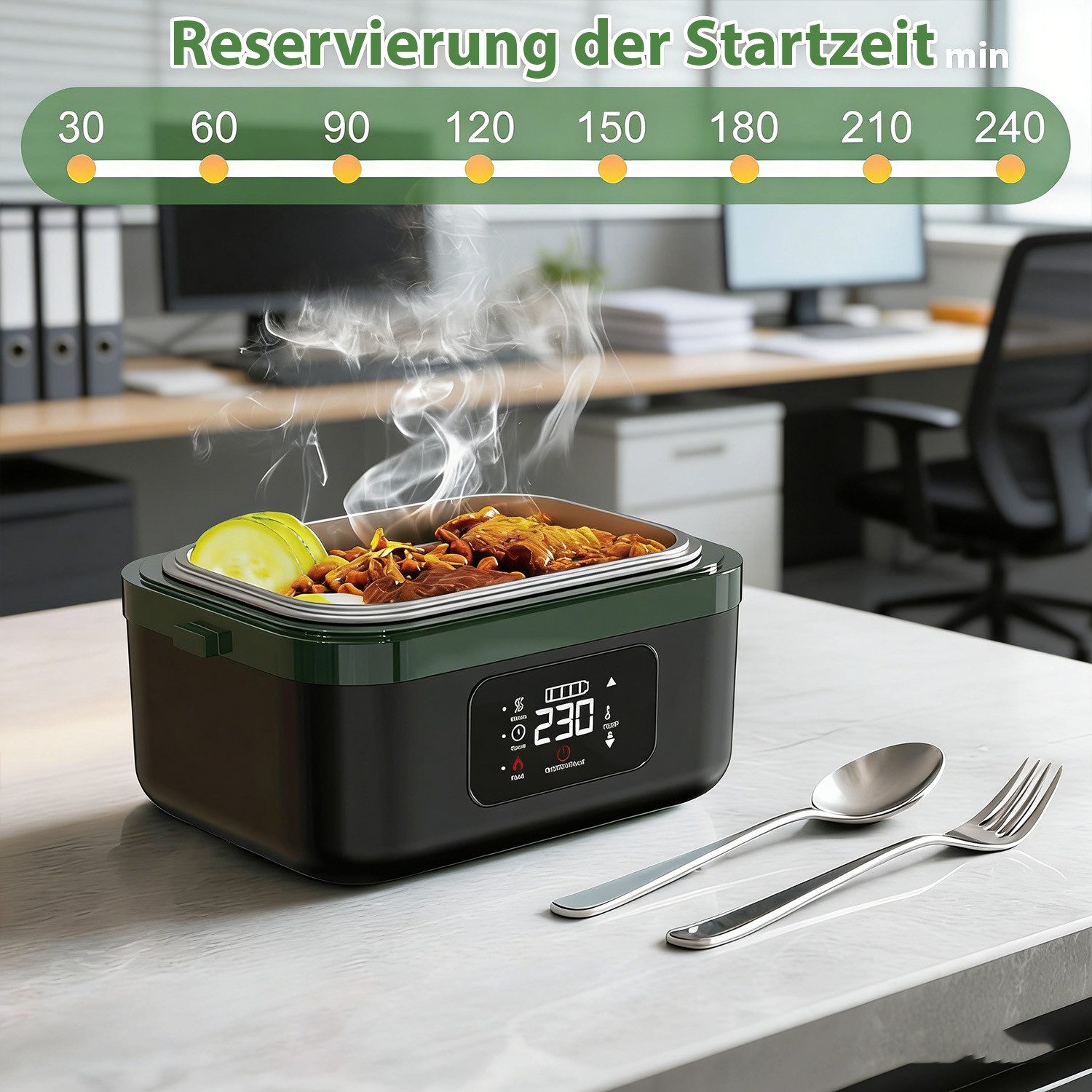 AKKEE Elektrische Lunchbox 1L Electric Lunch Box for Adult mit automatischer Aufheizfunktion, Wärmespeicher- und Timer-Heizfunktionen