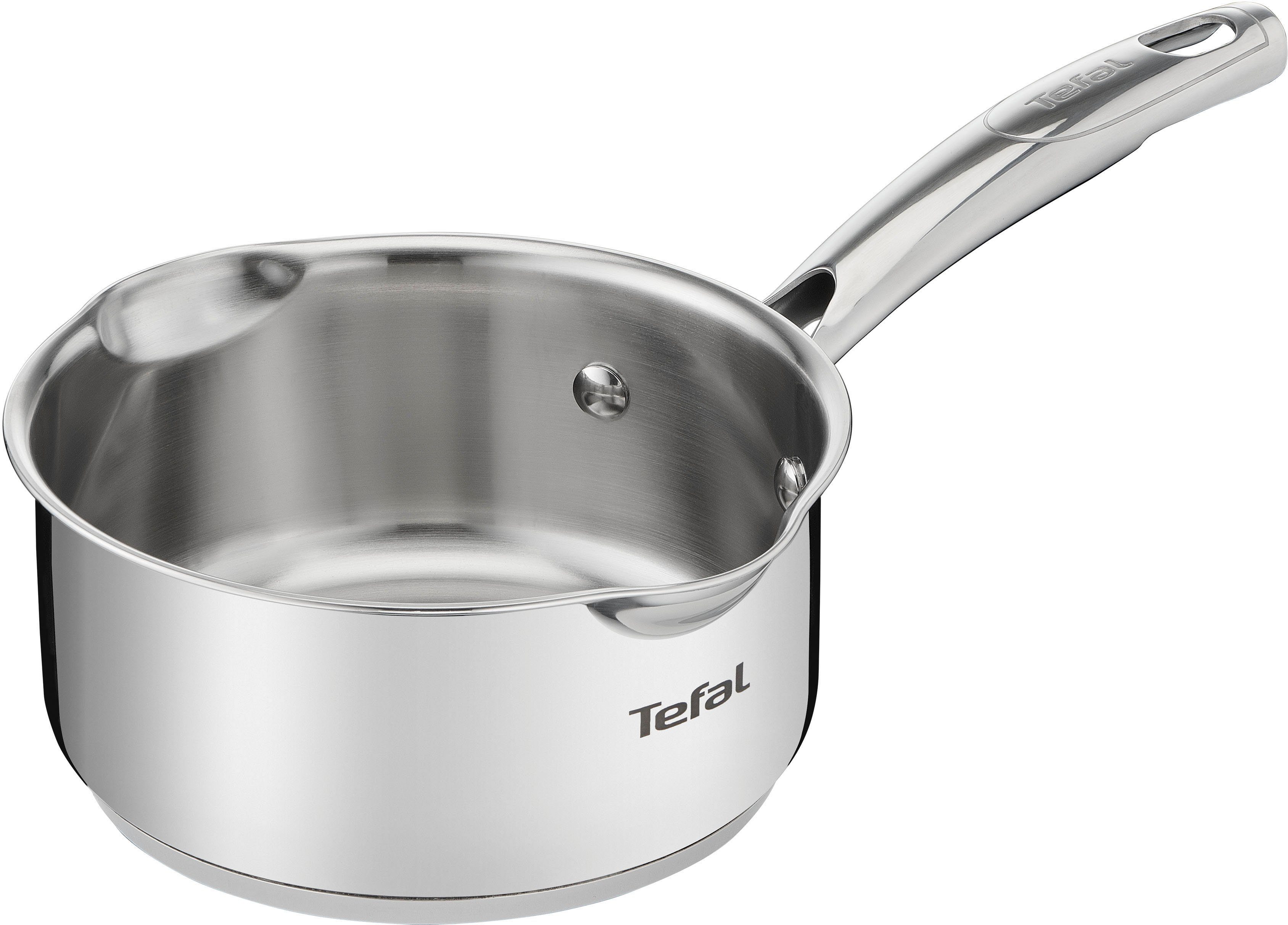 Tefal Topf-Set G719S7_K2323S74 Duetto+ Ice Force, Edelstahl (Set, 10-tlg., Kasserolle 16 cm, Töpfe mit Deckel 16/20/24 cm), rostfreier Edelstahl, Deckel m. Abgießfunktion, inkl. 3tlg. Messer-Set