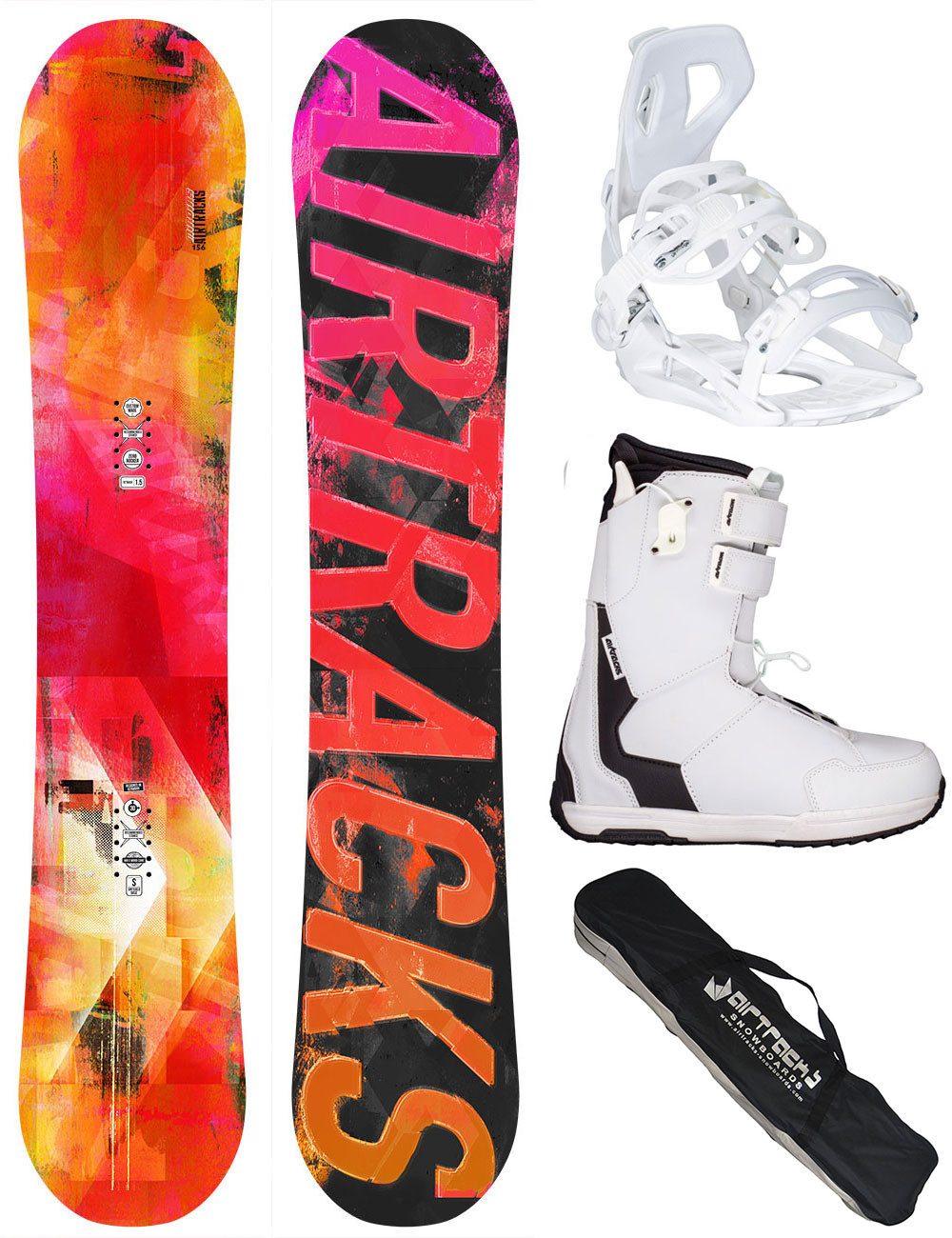 Airtracks Snowboard Damen Snowboard Set Morioirs Zero Rocker »Mod. 26/27 (4er-Pack), Snowboard + Bindung Master W + Boots + SB Bag / 144 147 150 156 cm